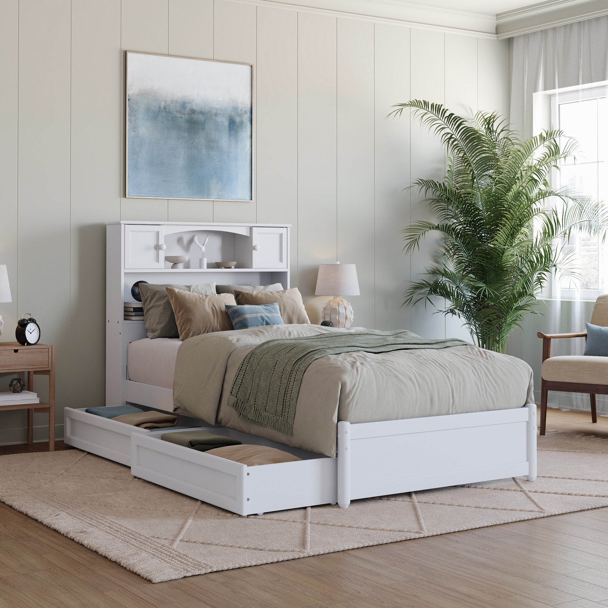 Denver Twin XL Platform Bed with Storage Drawers in White