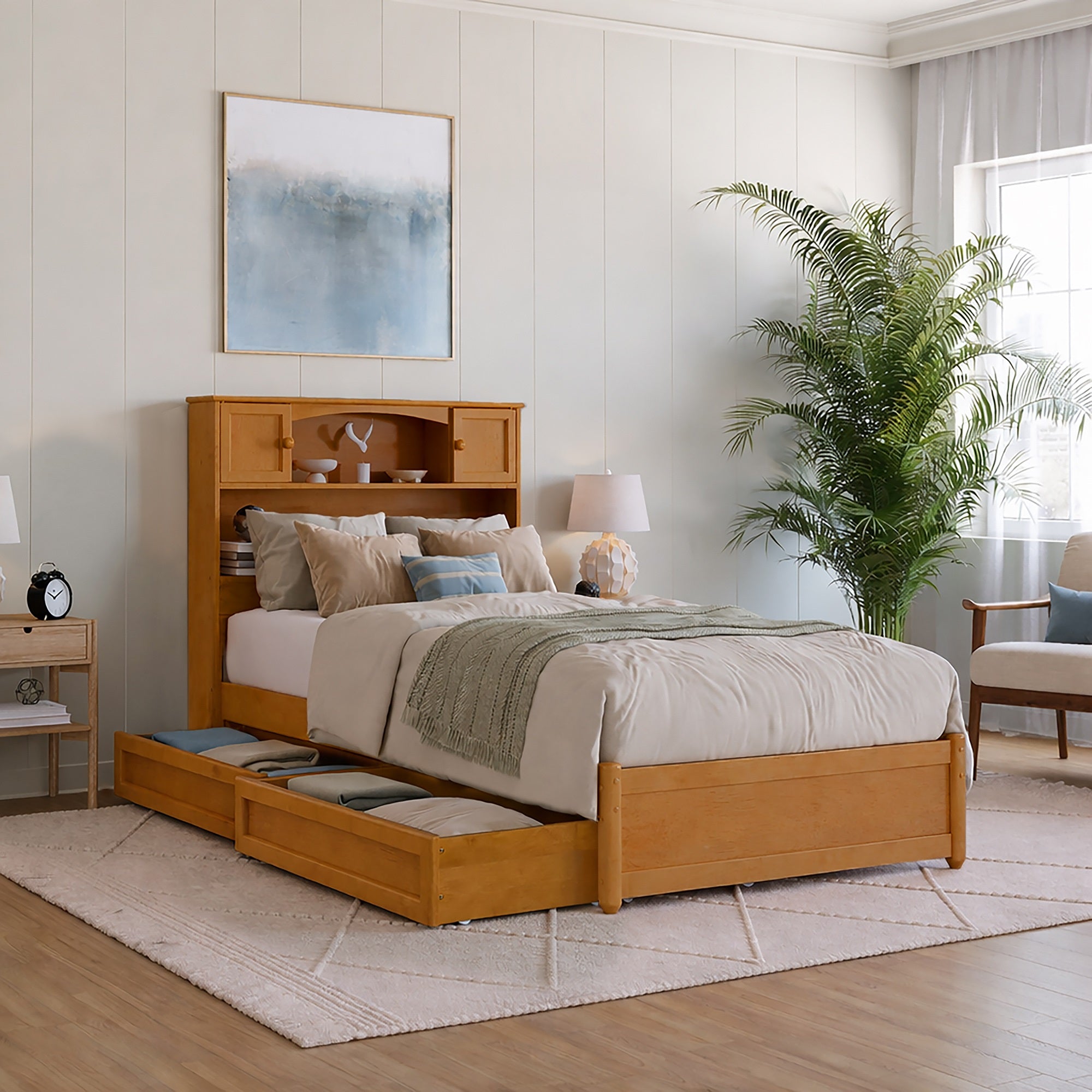Denver Twin XL Platform Bed with Storage Drawers in Light Toffee