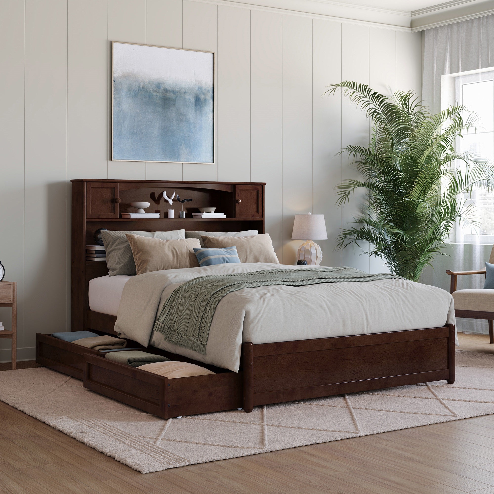 Denver Full Platform Bed with Storage Drawers in Walnut