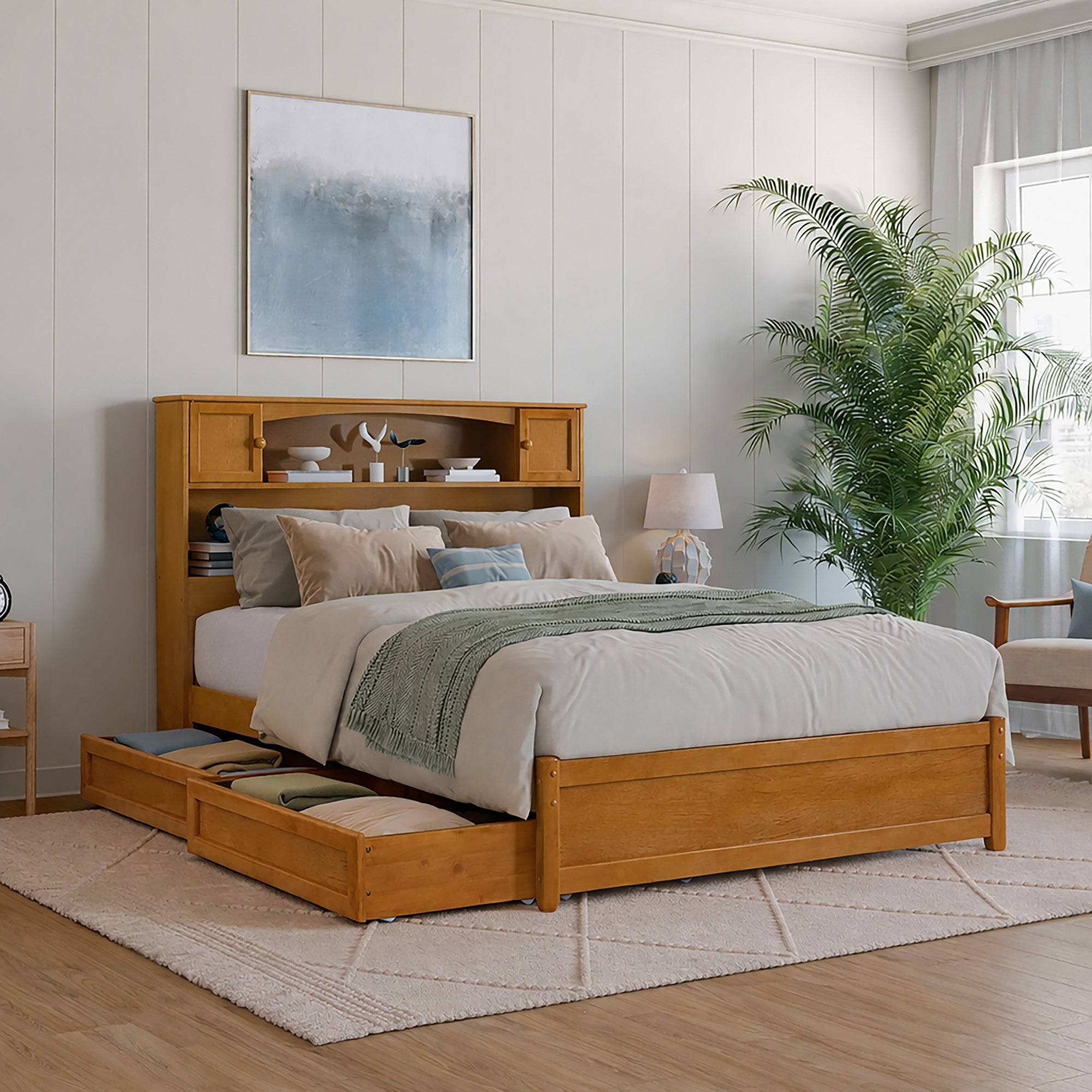 Denver Full Platform Bed with Storage Drawers in Light Toffee