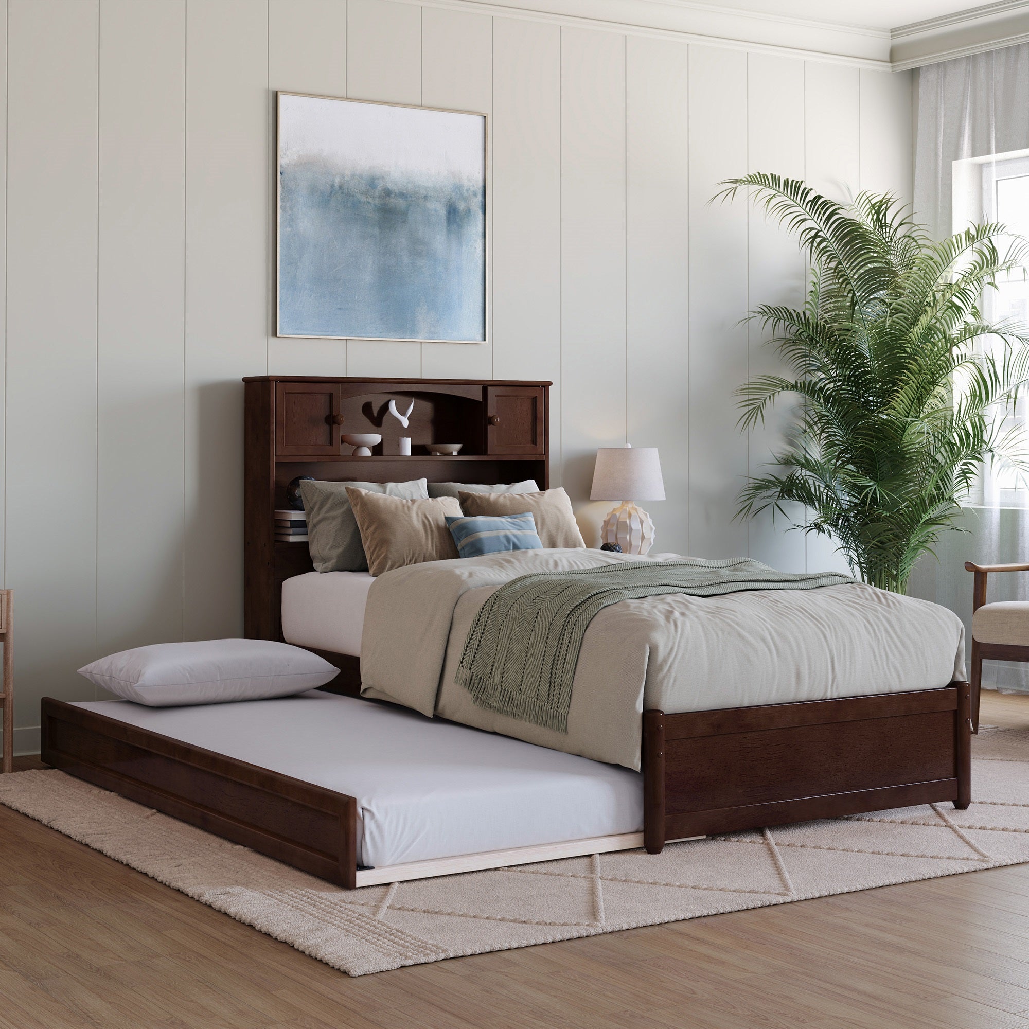 Denver Twin XL Platform Bed with Twin XL Trundle in Walnut