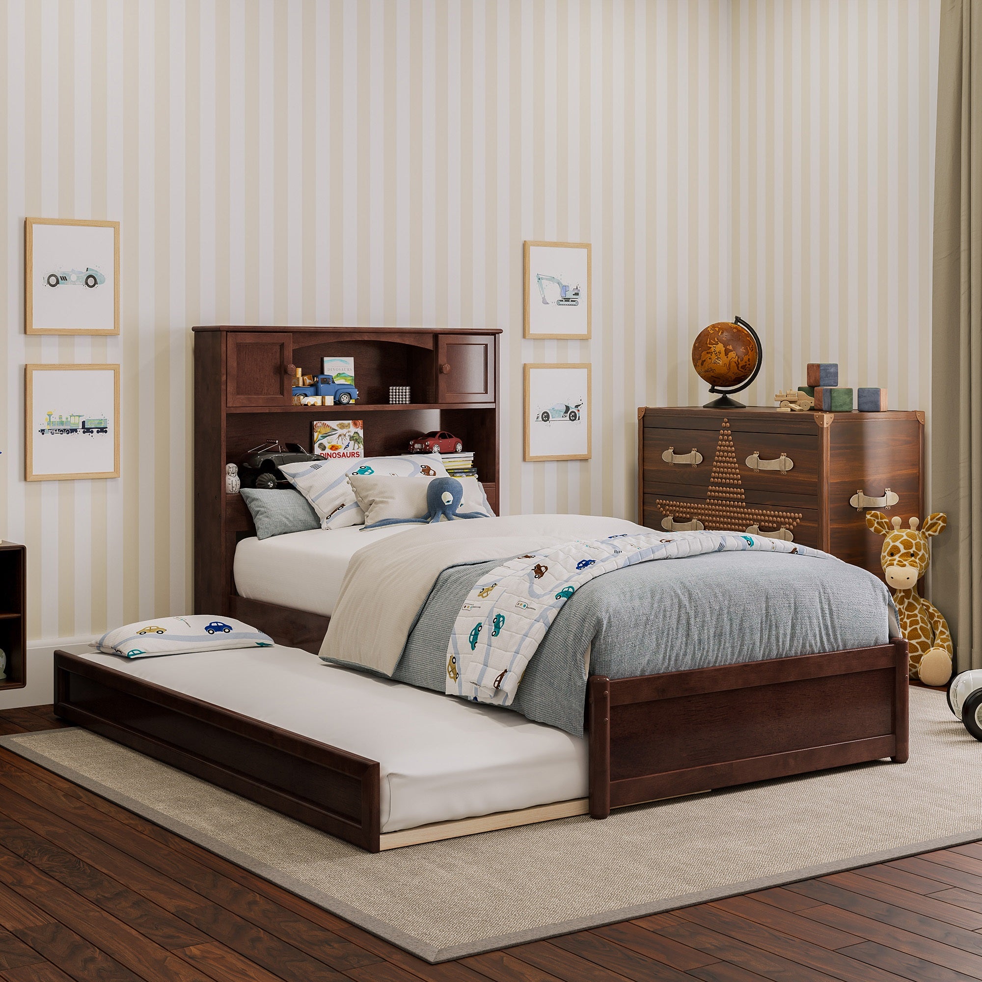 Denver Twin Platform Bed with Twin Trundle in Walnut