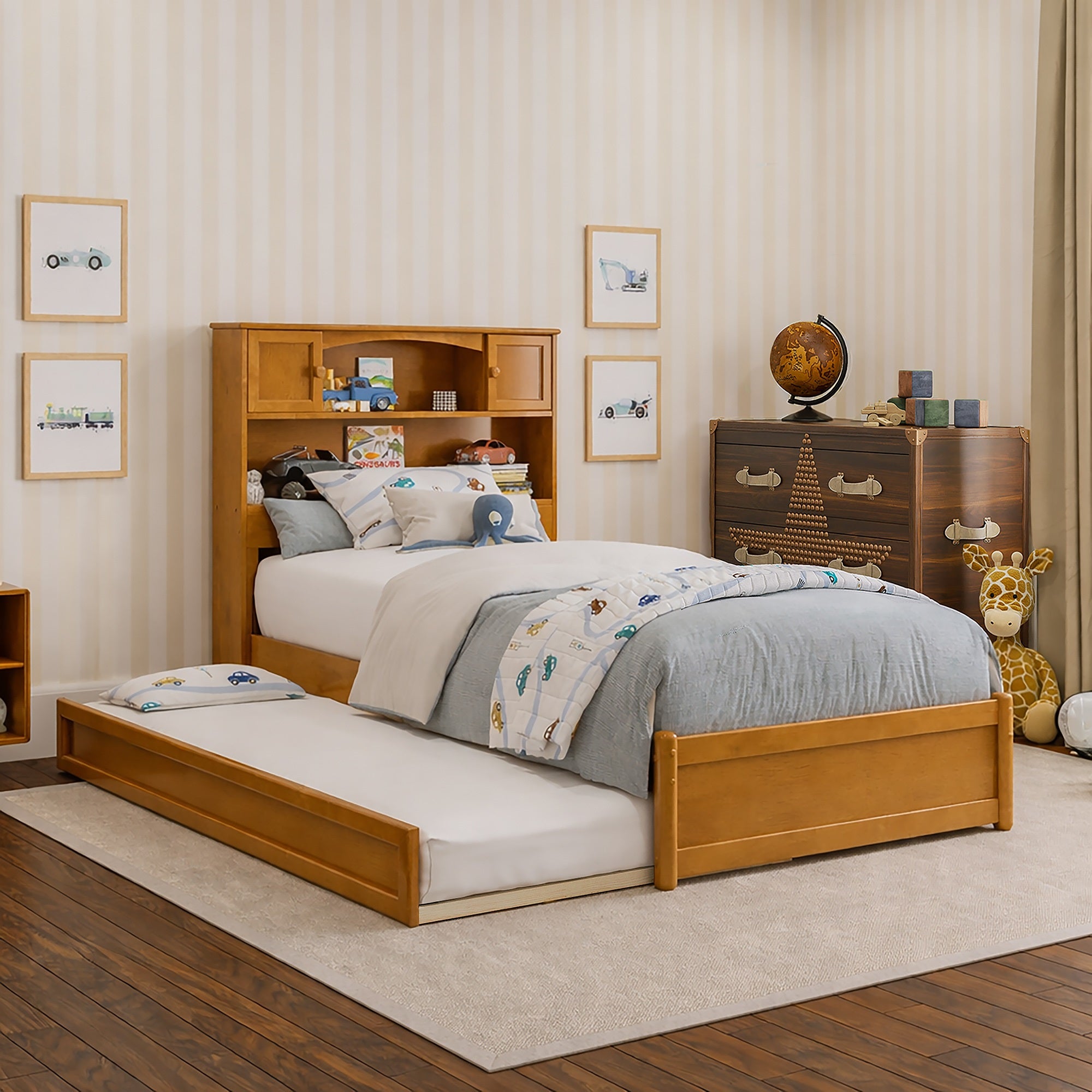 Denver Twin Platform Bed with Twin Trundle in Light Toffee