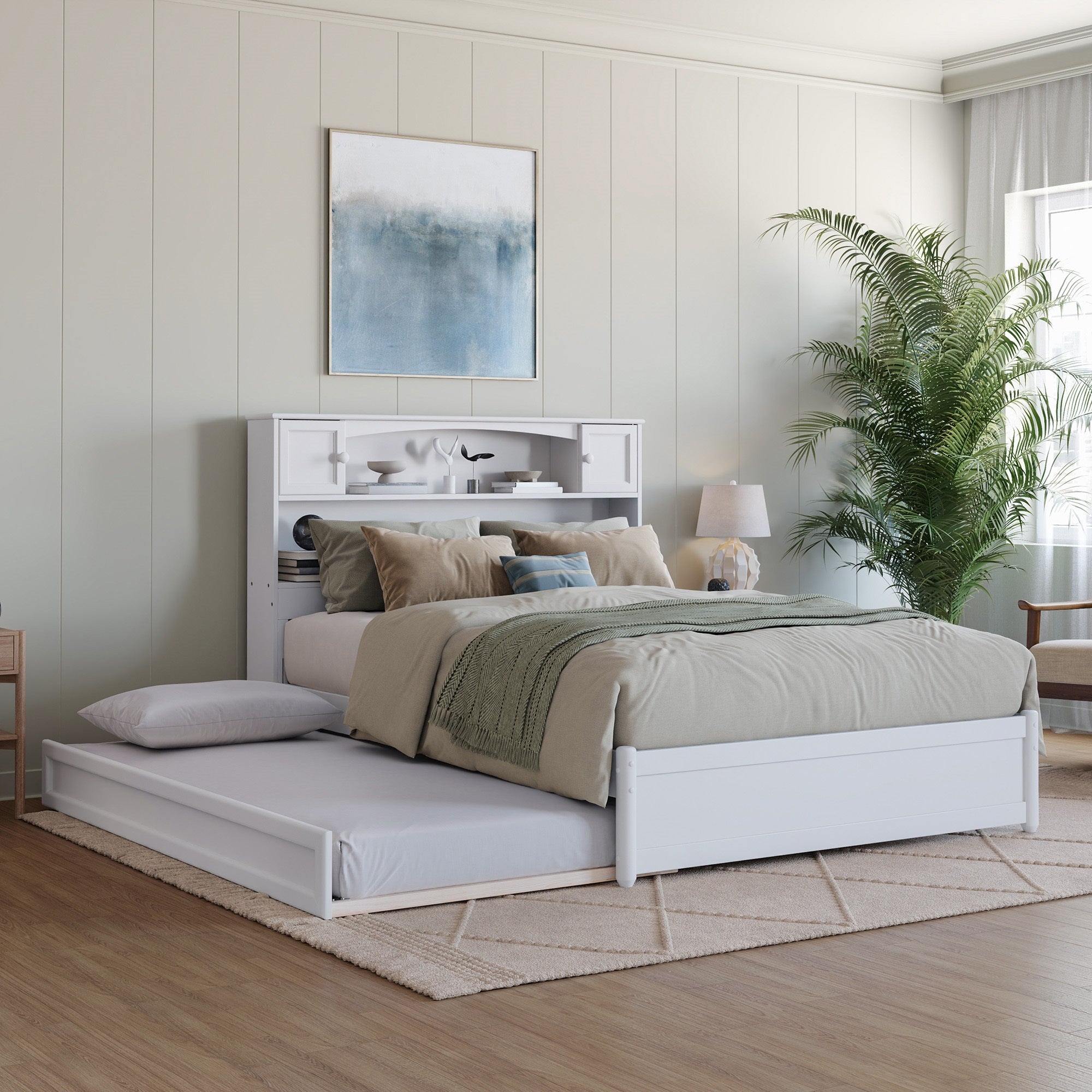 Denver Full Platform Bed with Twin Trundle in White