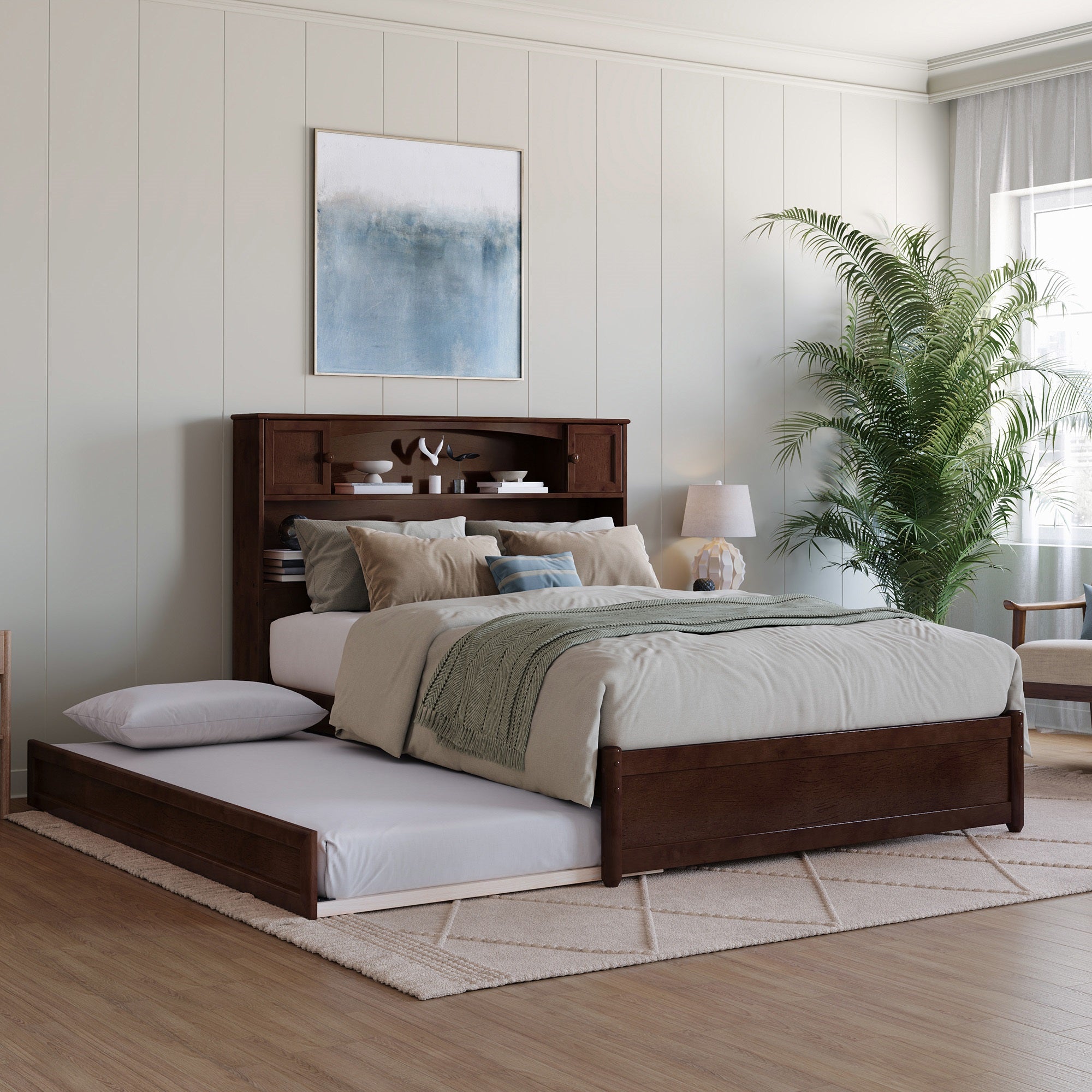 Denver Full Platform Bed with Twin Trundle in Walnut