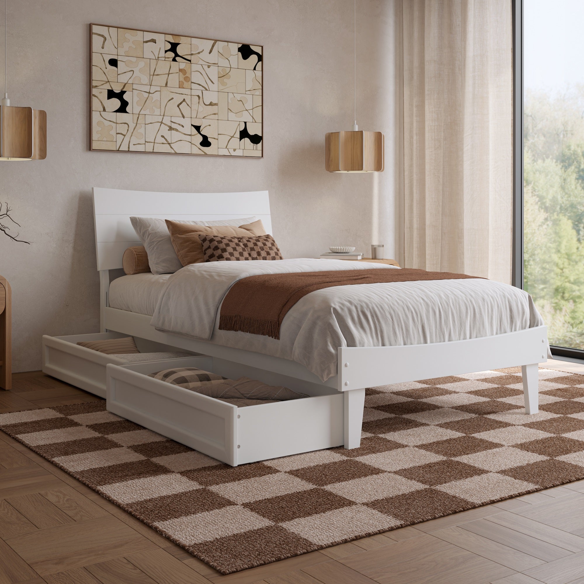 Phoenix Twin XL Platform Bed with Storage Drawers in White