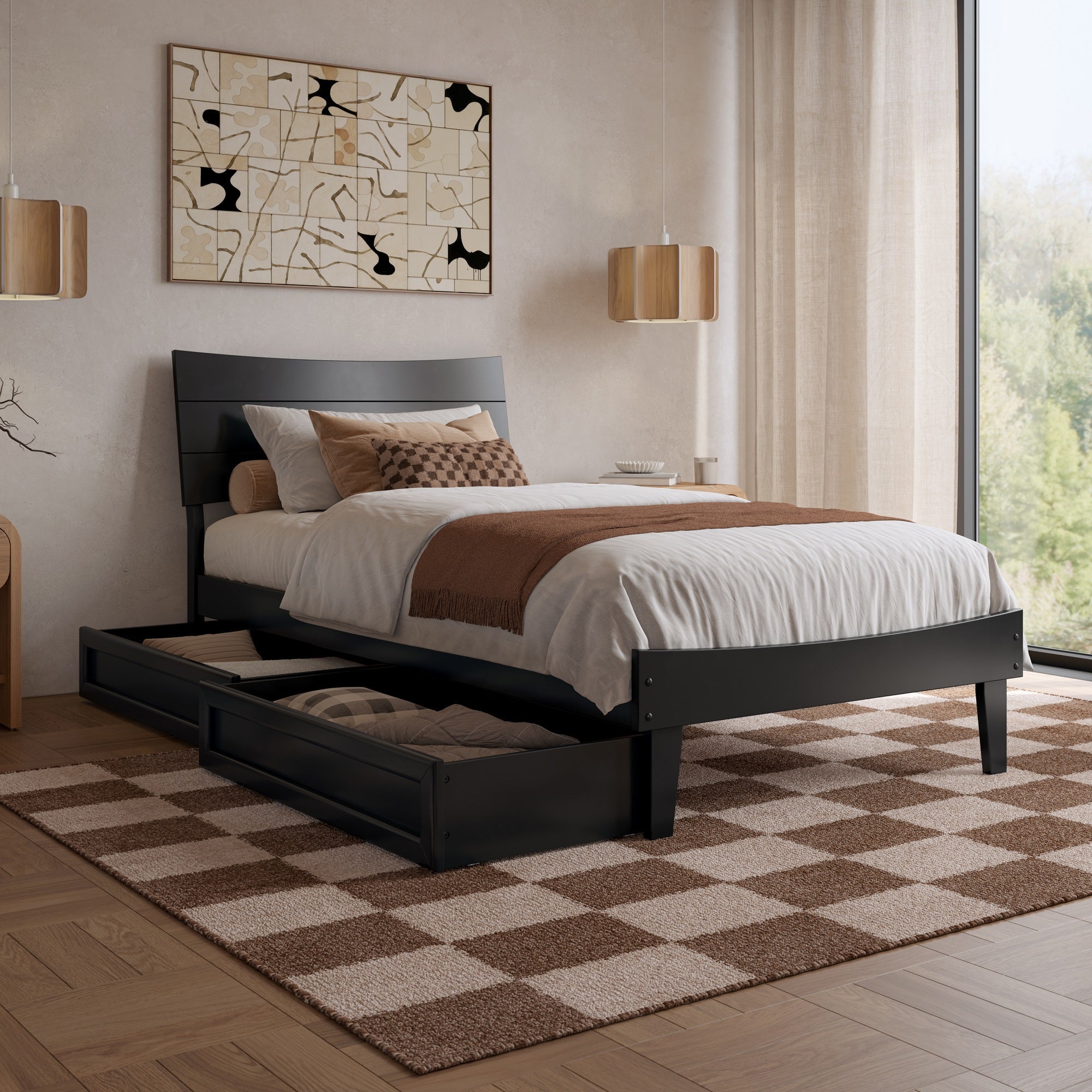 Phoenix Twin XL Platform Bed with Storage Drawers in Black