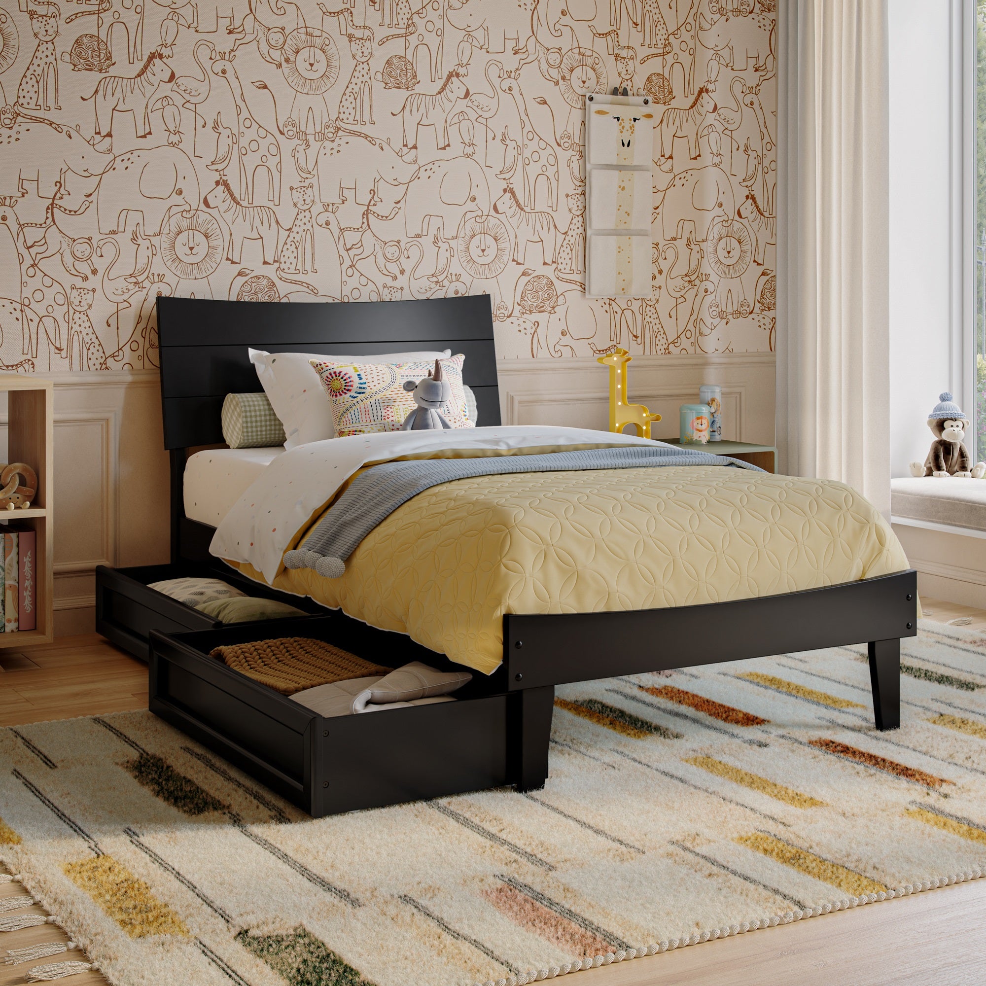 Phoenix Twin Platform Bed with Storage Drawers in Black