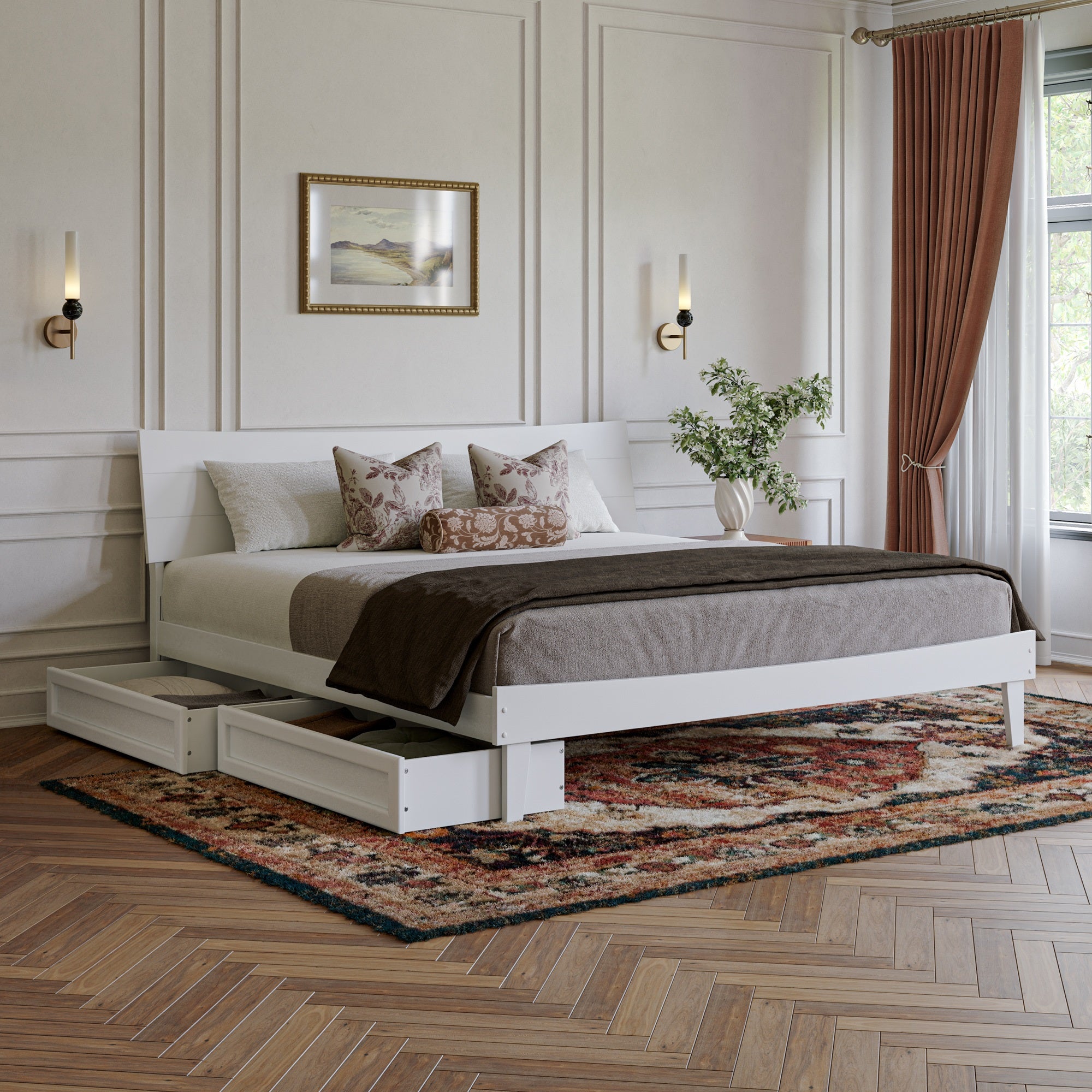 Phoenix King Platform Bed with Storage Drawers in White