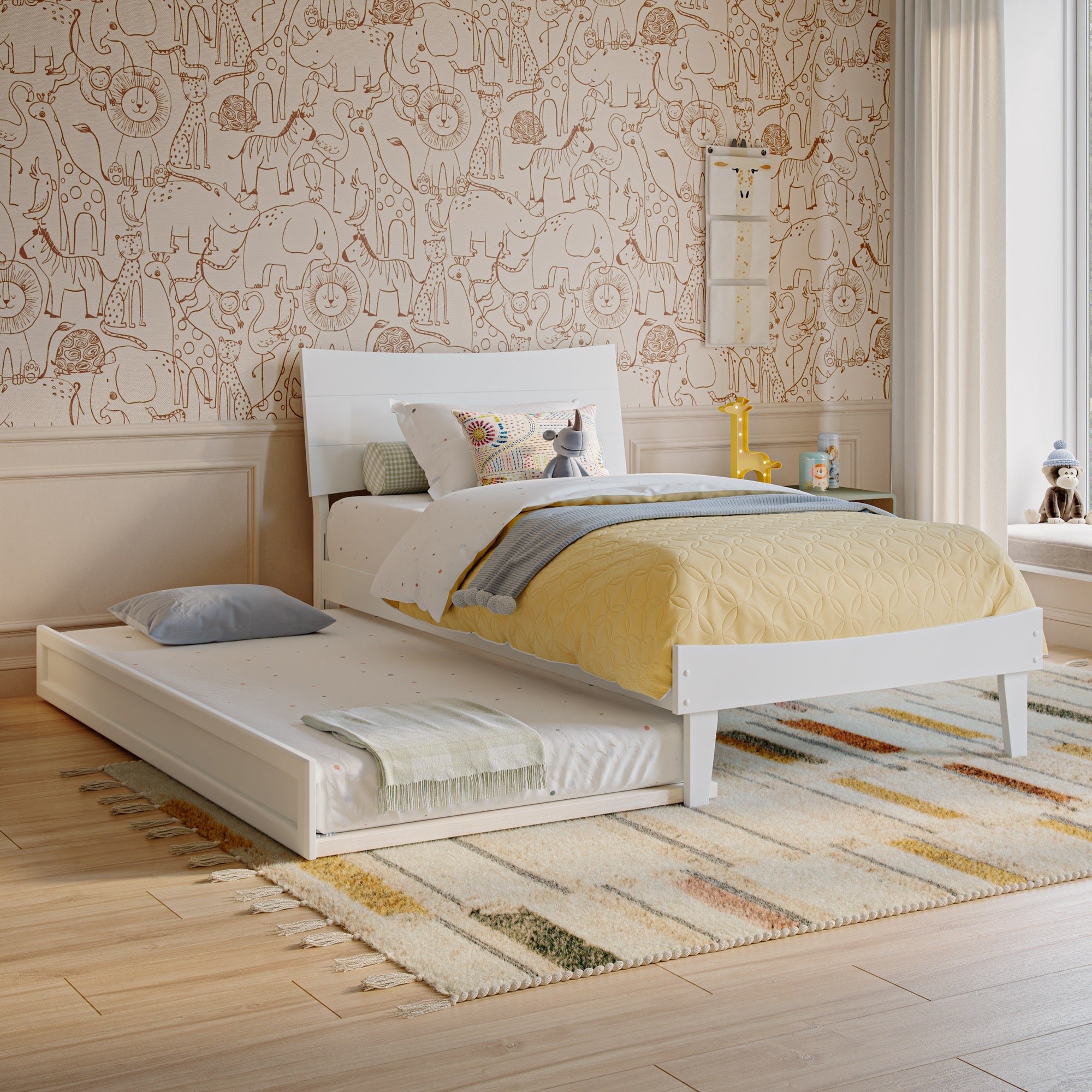 Phoenix Twin Platform Bed with Twin Trundle in White
