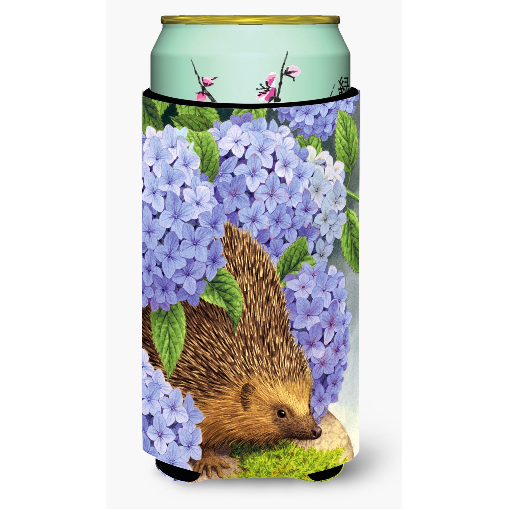 Caroline'S Treasures Hedgehog And Hydrangea Tall Boy Koozie Hugger, Multicolor