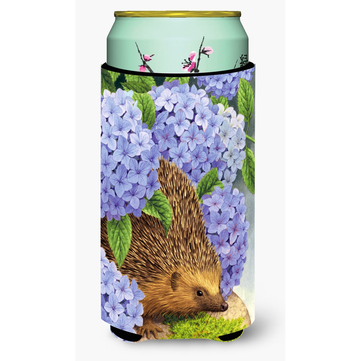 Caroline'S Treasures Hedgehog And Hydrangea Tall Boy Koozie Hugger, Multicolor