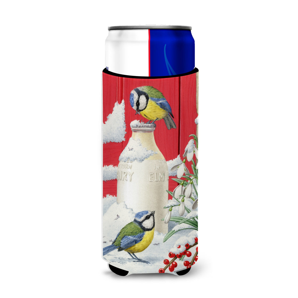 Caroline'S Treasures Eurasian Blue Tits Birds And Milk Bottles Michelob Ultra Koozies For Slim Cans, Multicolor