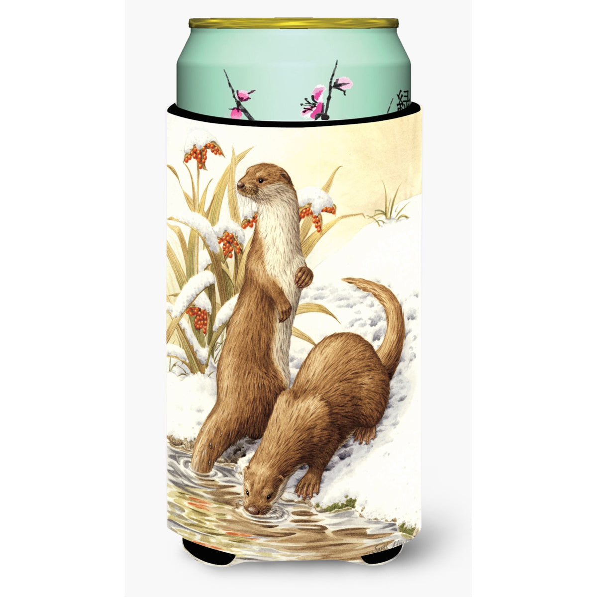 Caroline'S Treasures Otters And Gladon Irises Tall Boy Koozie Hugger, Multicolor