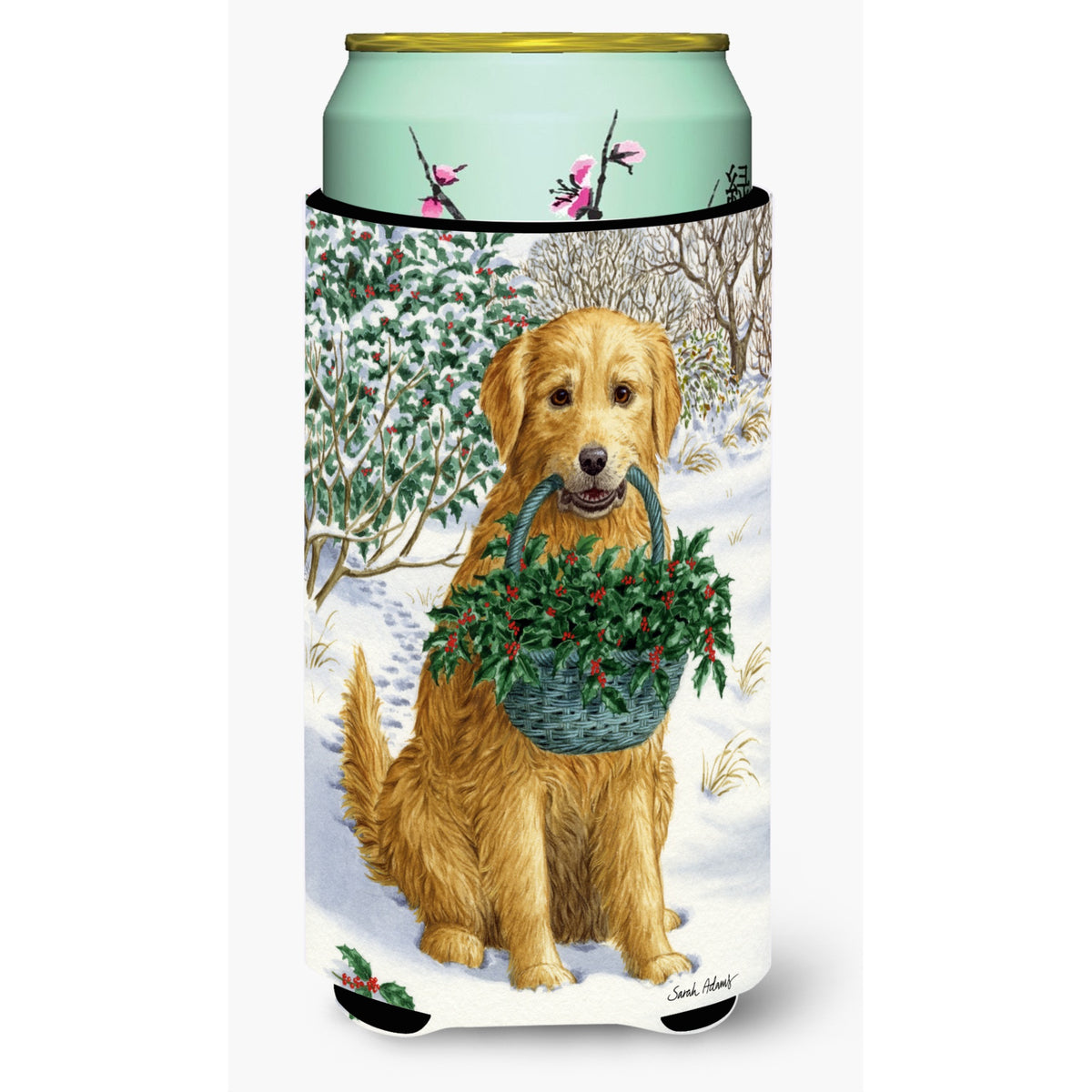 Caroline'S Treasures Yellow Labrador And Holly Tall Boy Koozie Hugger, Multicolor