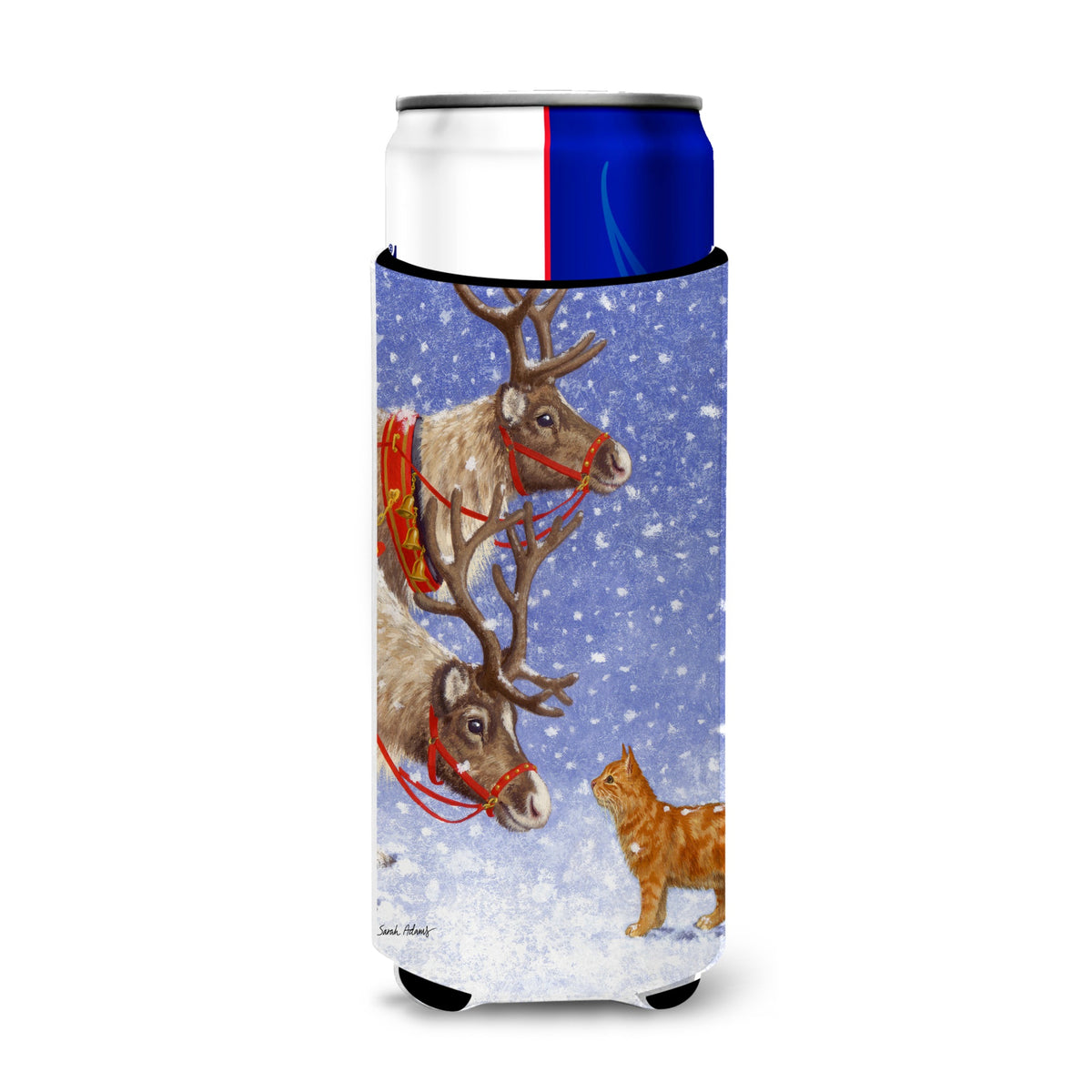 Caroline'S Treasures Reindeers And Cat Michelob Ultra Koozies For Slim Cans, Multicolor