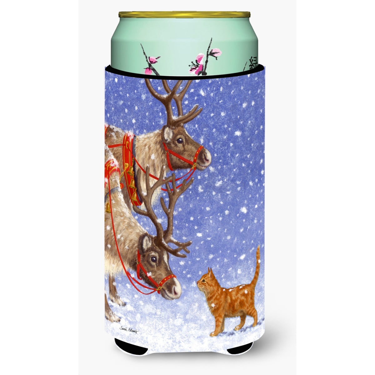 Caroline'S Treasures Reindeers And Cat Tall Boy Koozie Hugger, Multicolor