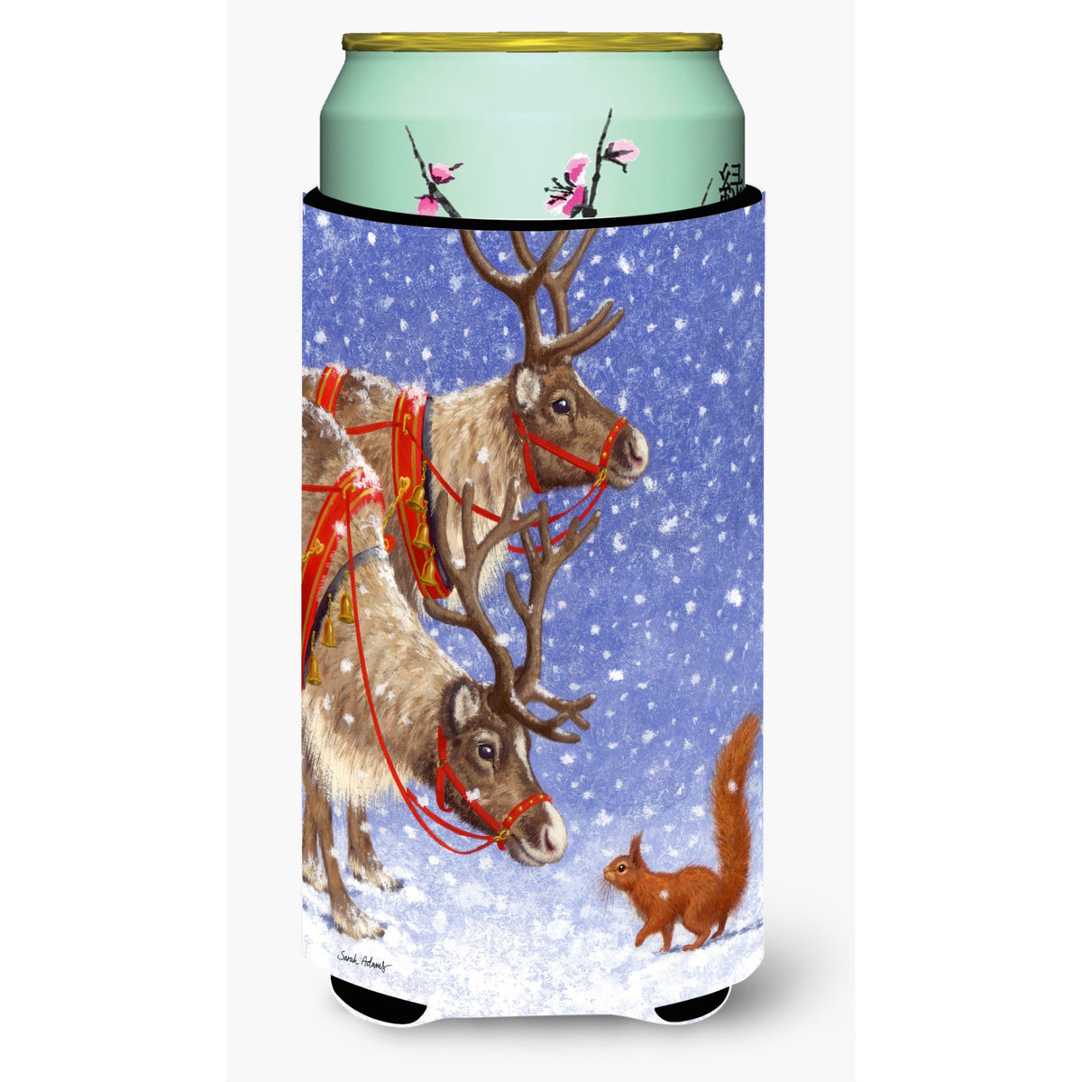 Caroline'S Treasures Reindeers And Squirrel Tall Boy Koozie Hugger, Multicolor