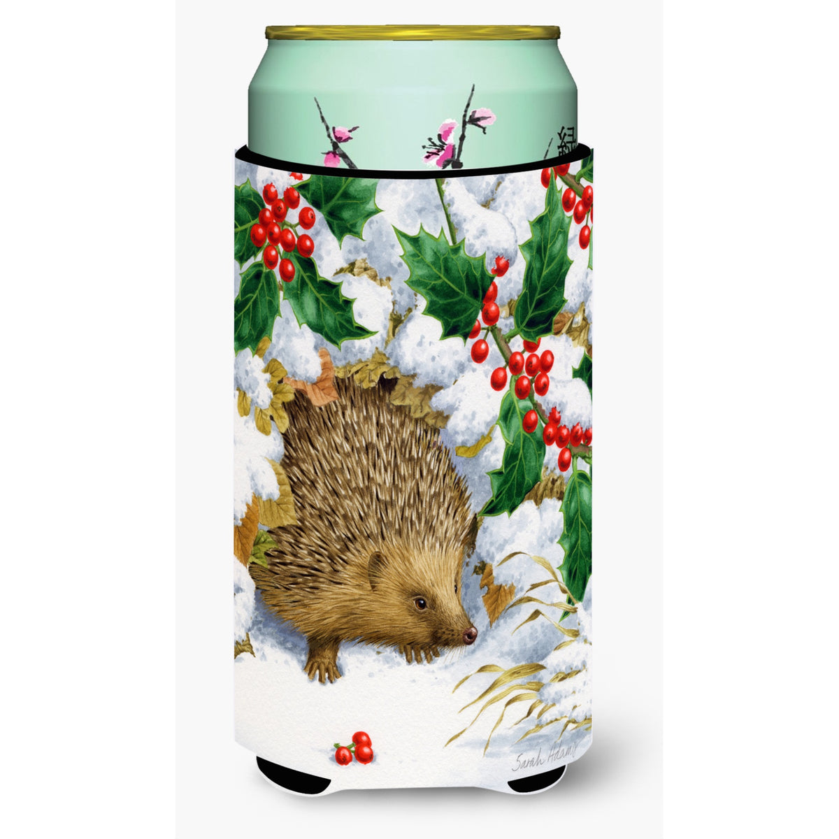Caroline'S Treasures Hedgehog And Holly Tall Boy Koozie Hugger, Multicolor