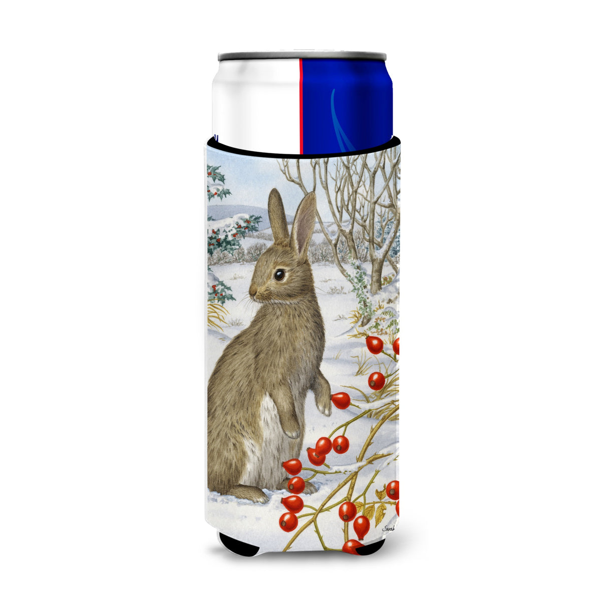 Caroline'S Treasures Rabbit With Berries Michelob Ultra Koozies For Slim Cans, Multicolor