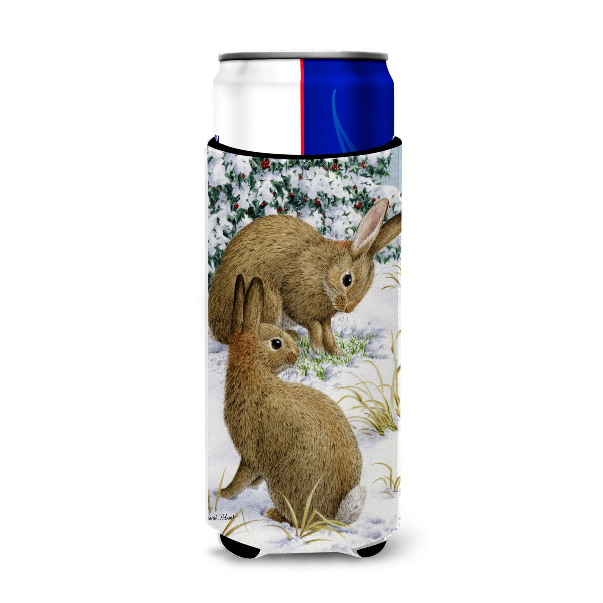 Caroline'S Treasures Rabbit Searching For Grass In The Snow Michelob Ultra Koozies For Slim Cans, Multicolor