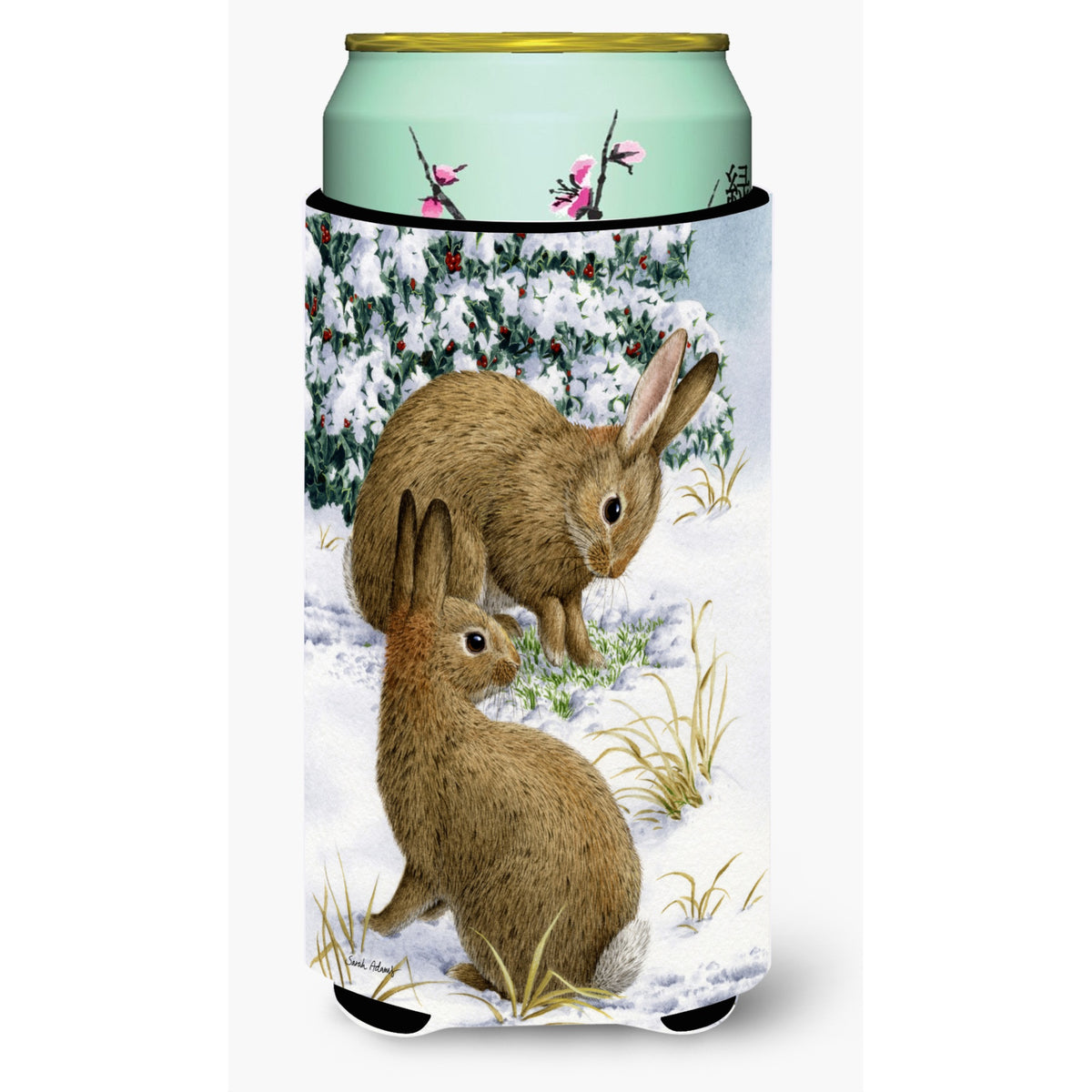 Caroline'S Treasures Rabbit Searching For Grass In The Snow Tall Boy Koozie Hugger, Multicolor