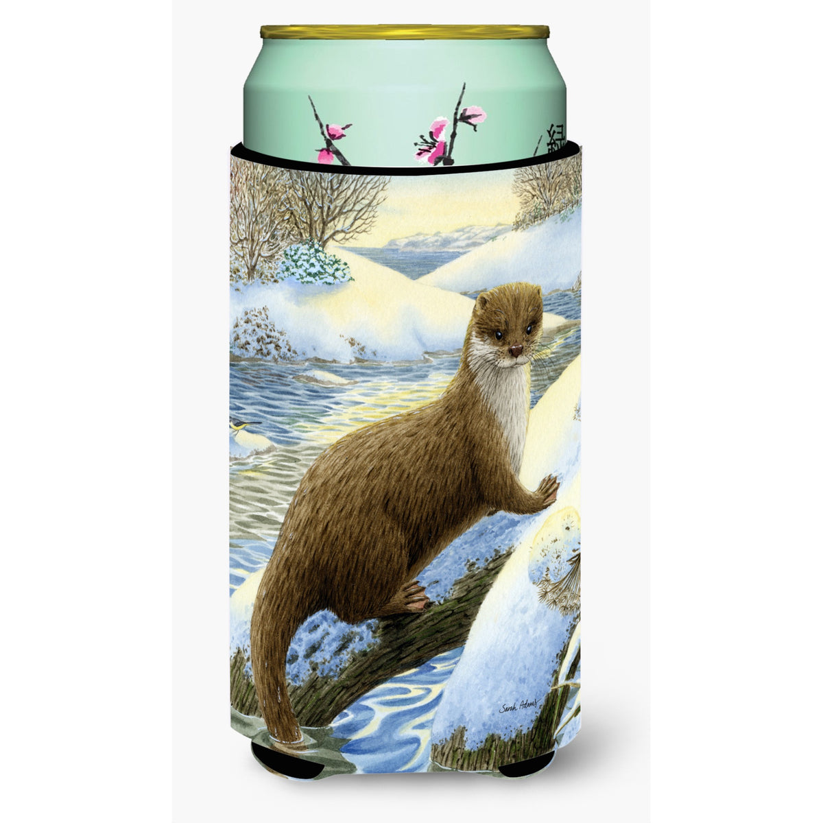 Caroline'S Treasures Otter On The Bank Tall Boy Koozie Hugger, Multicolor