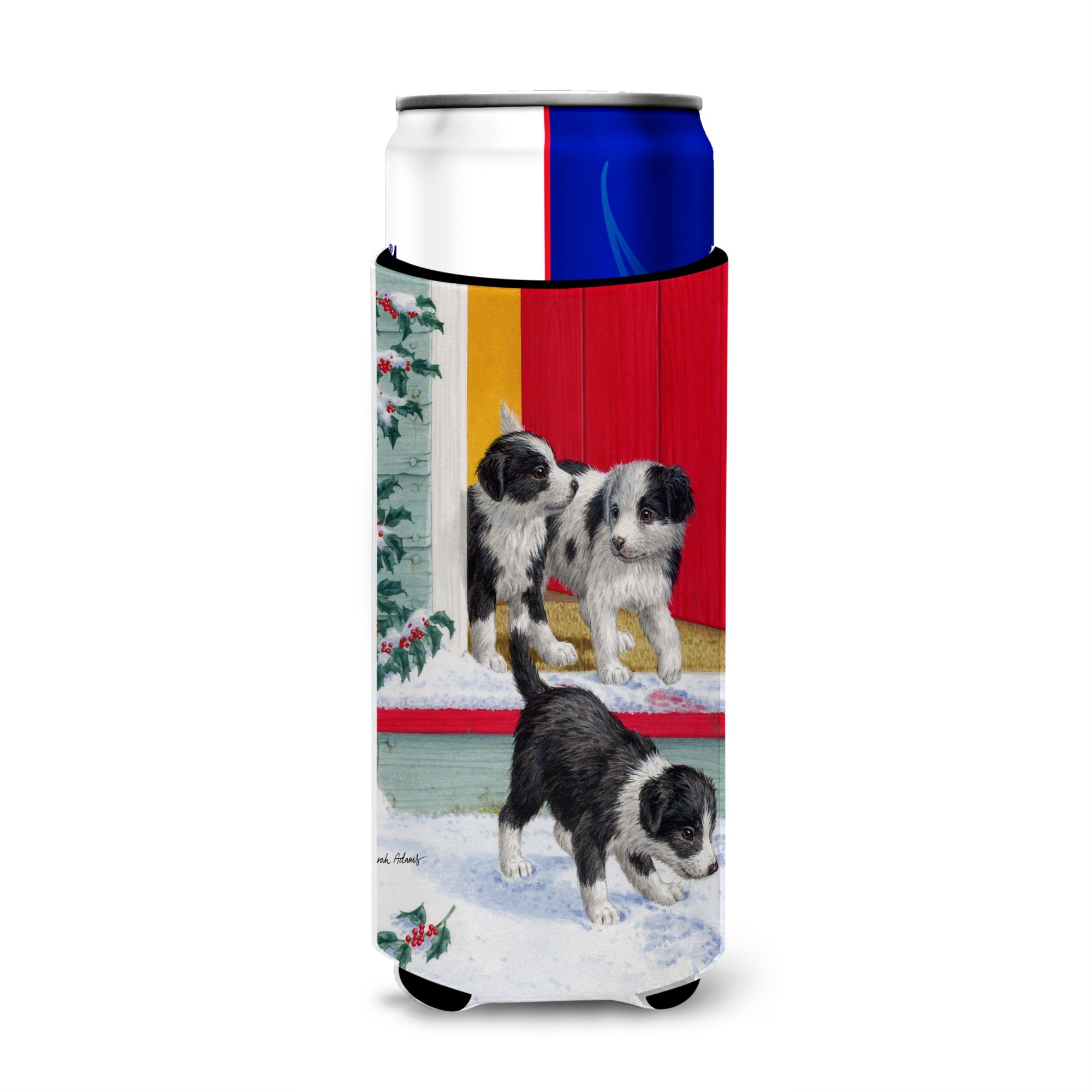 Caroline'S Treasures Christmas Border Collie Pups Michelob Ultra Koozies For Slim Cans, Multicolor