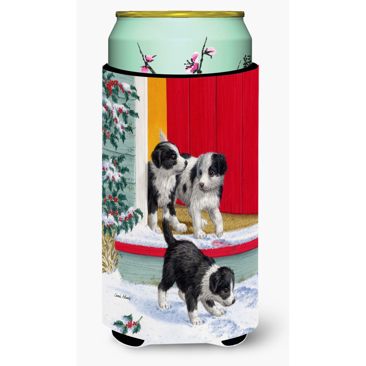 Caroline'S Treasures Christmas Border Collie Pups Tall Boy Koozie Hugger, Multicolor