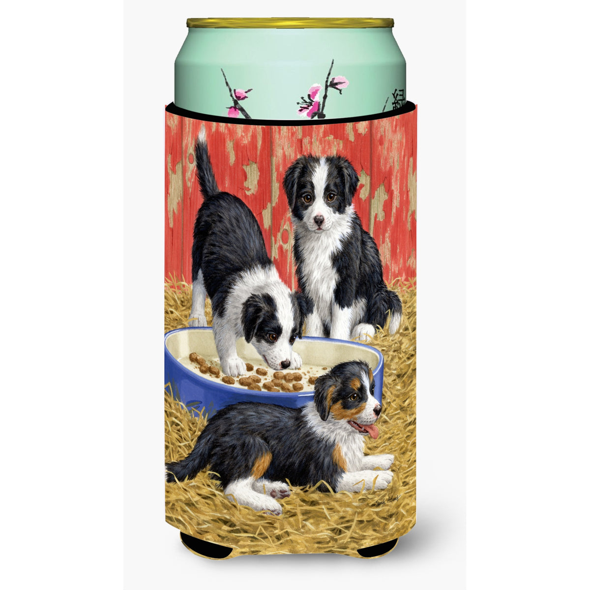 Caroline'S Treasures Border Collie Pups Tall Boy Koozie Hugger, Multicolor
