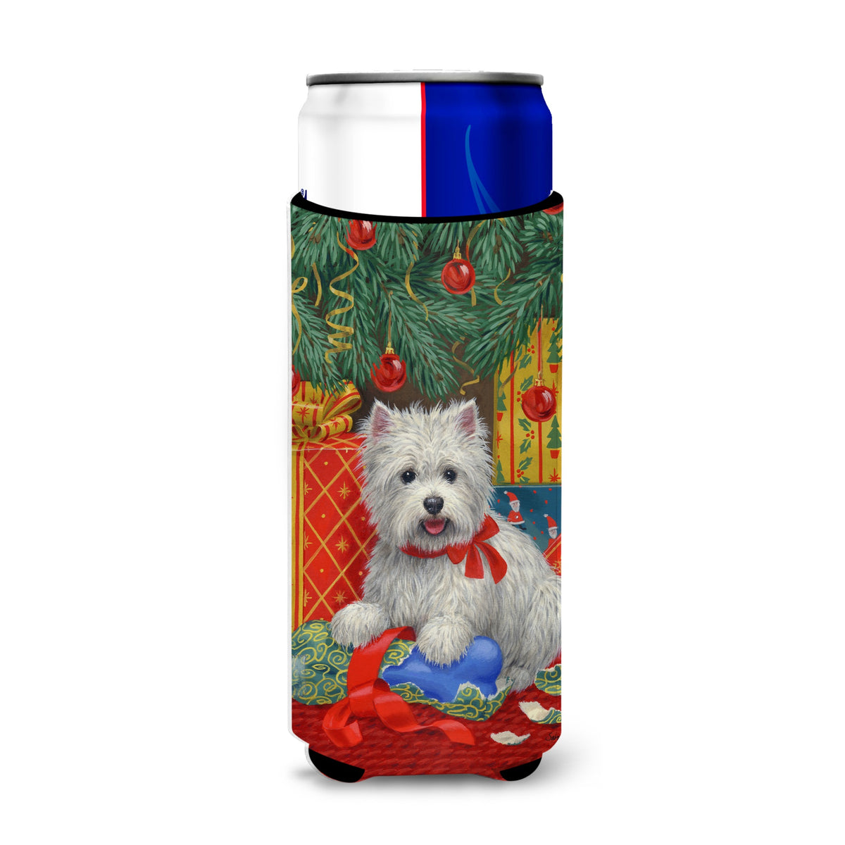 Caroline'S Treasures Westie Christmas Packages Michelob Ultra Koozies For Slim Cans, Multicolor