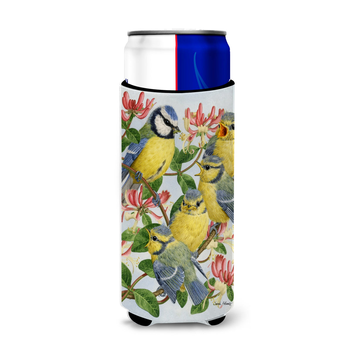 Caroline'S Treasures Eurasian Blue Tits At Feeding Time Michelob Ultra Koozies For Slim Cans, Multicolor