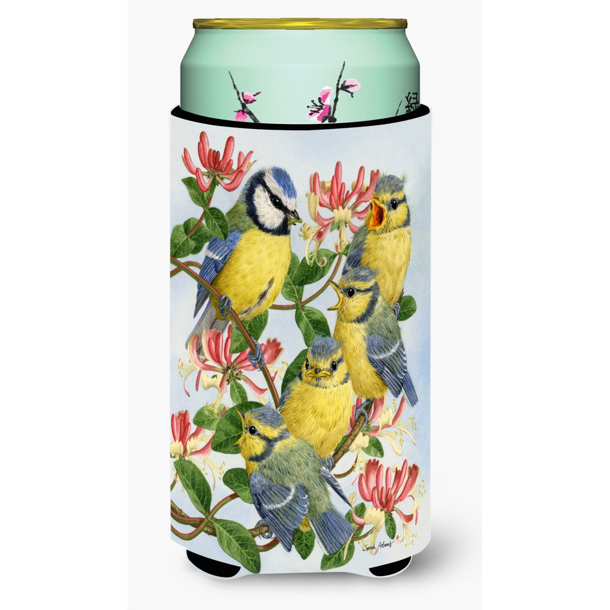 Caroline'S Treasures Eurasian Blue Tits At Feeding Time Tall Boy Koozie Hugger, Multicolor