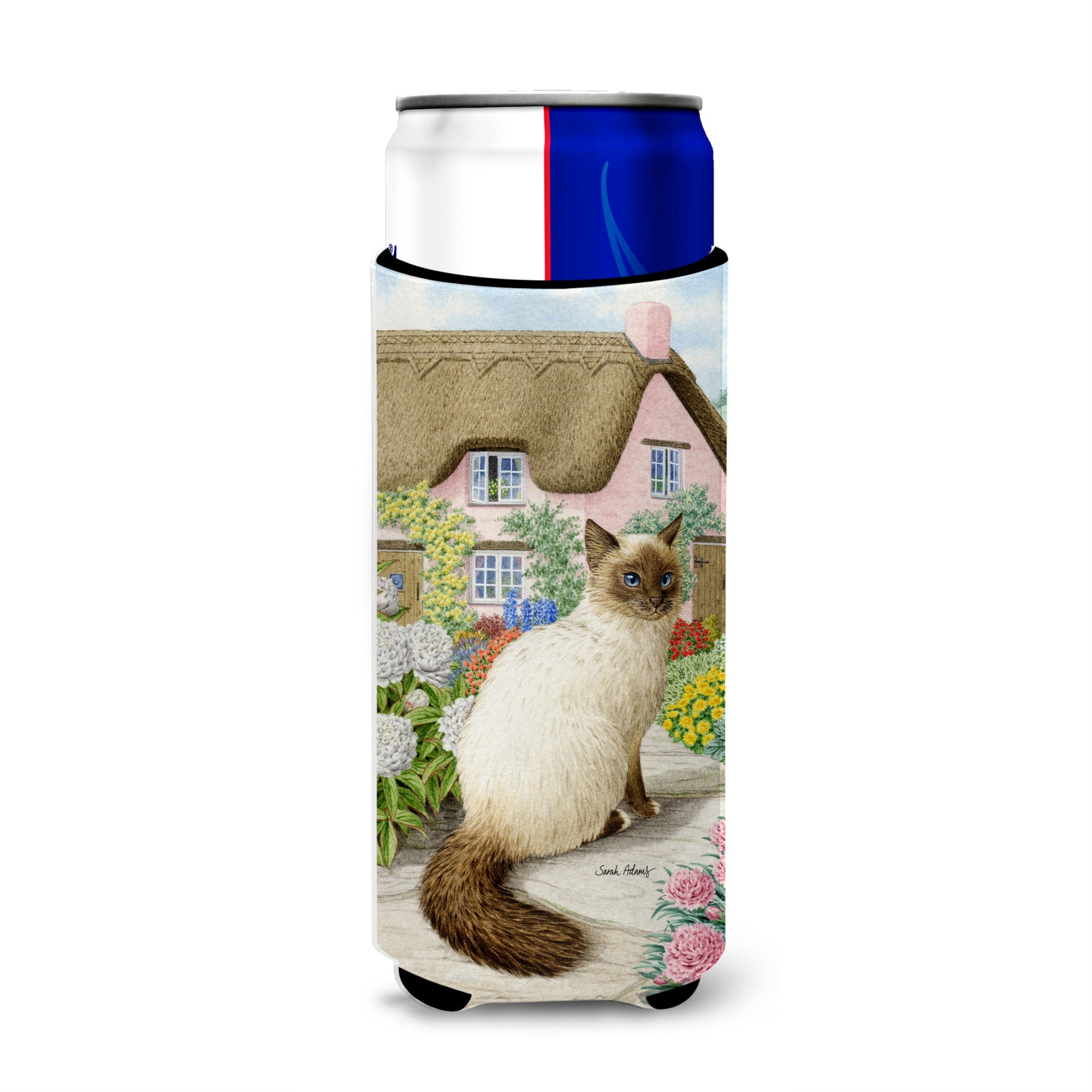 Caroline'S Treasures Birman Cat And Cottage Michelob Ultra Koozies For Slim Cans, Multicolor