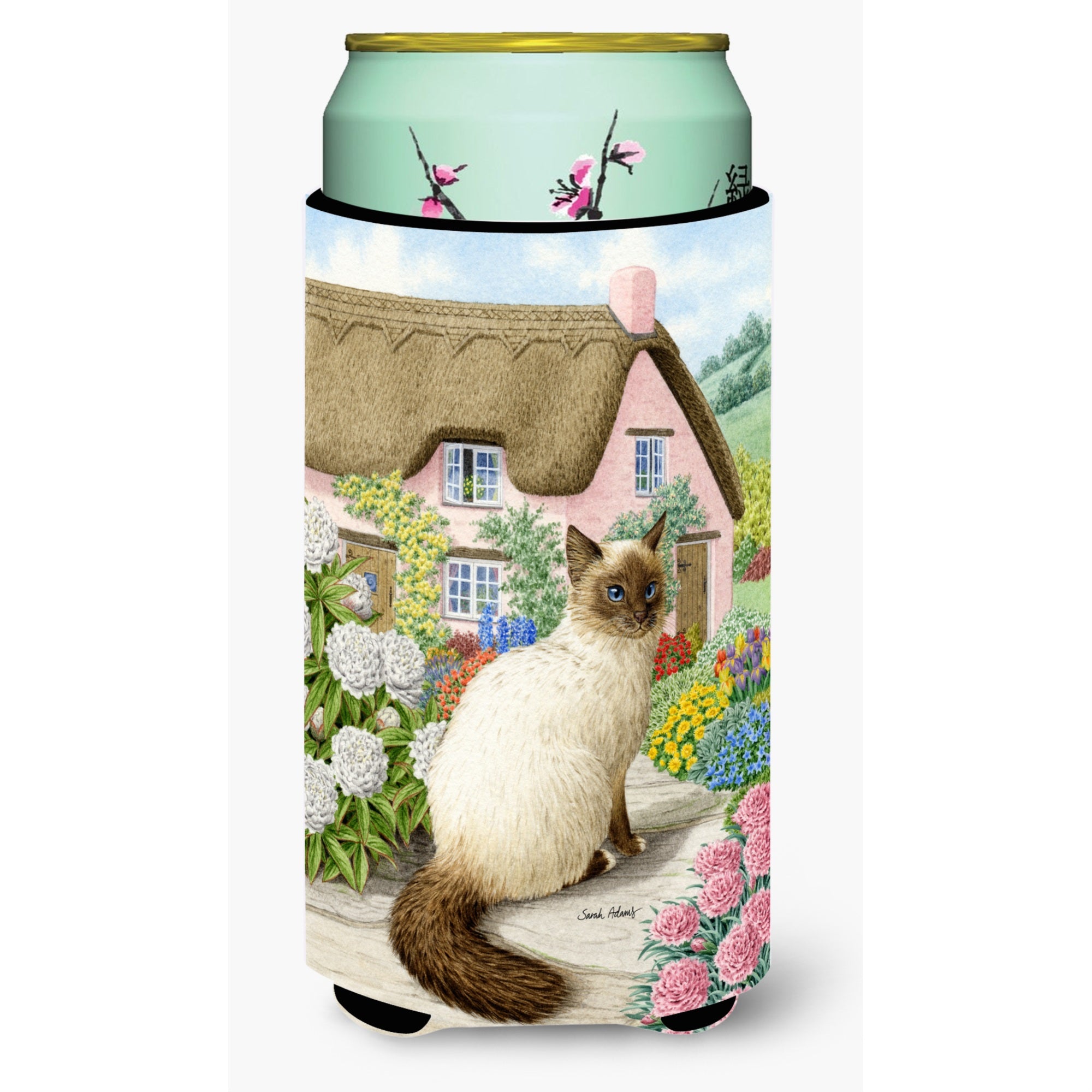 Caroline'S Treasures Birman Cat And Cottage Tall Boy Koozie Hugger, Multicolor