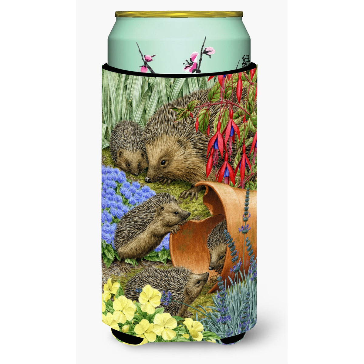 Caroline'S Treasures Hedgehogs In The Flower Pot Tall Boy Koozie Hugger, Multicolor