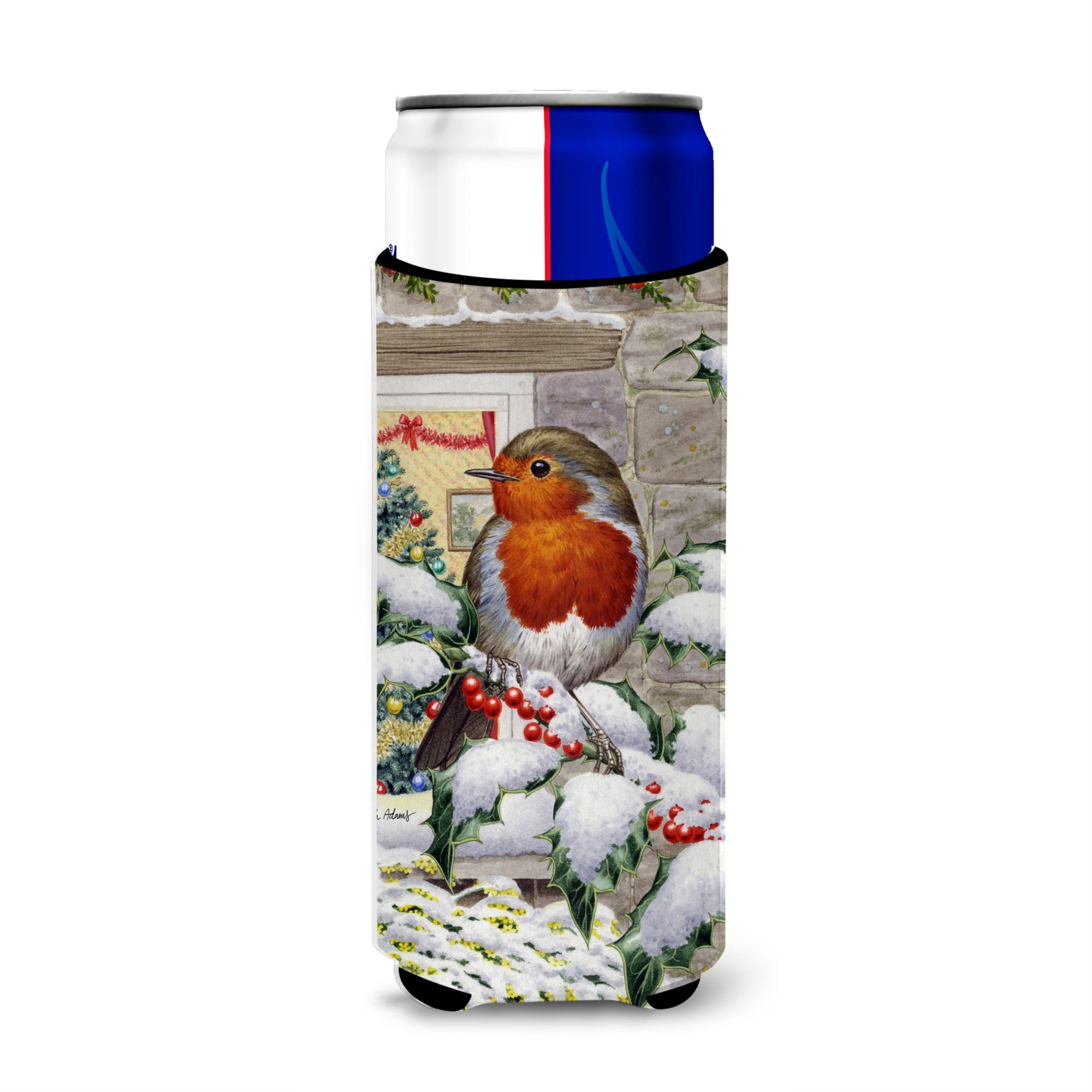 Caroline'S Treasures European Robin At The Window Michelob Ultra Koozies For Slim Cans, Multicolor
