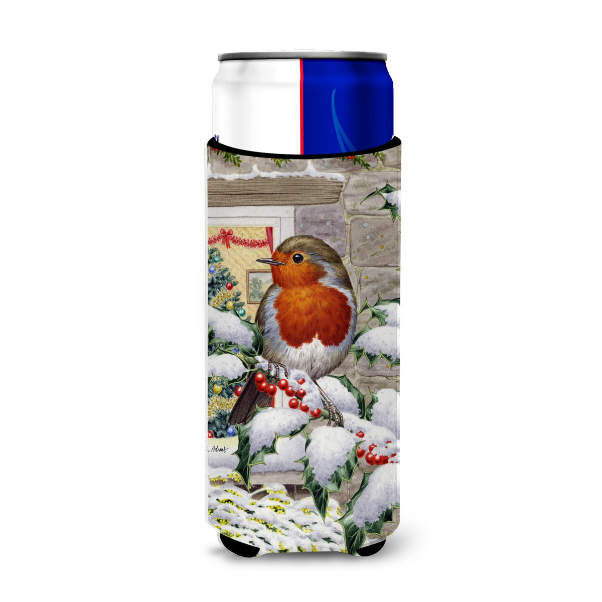 Caroline'S Treasures European Robin At The Window Michelob Ultra Koozies For Slim Cans, Multicolor