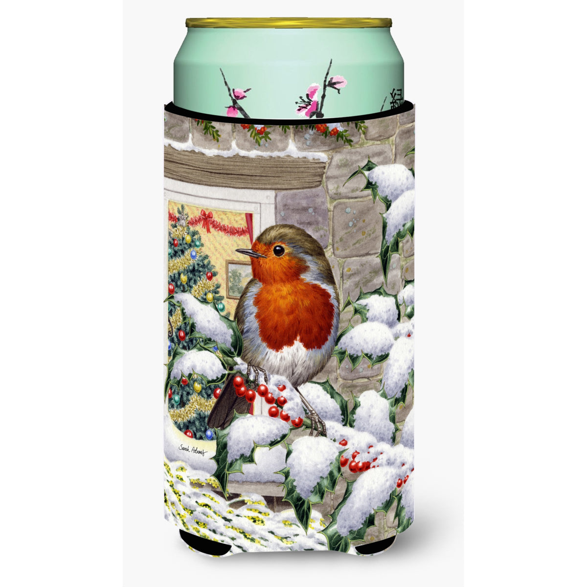Caroline'S Treasures European Robin At The Window Tall Boy Koozie Hugger, Multicolor