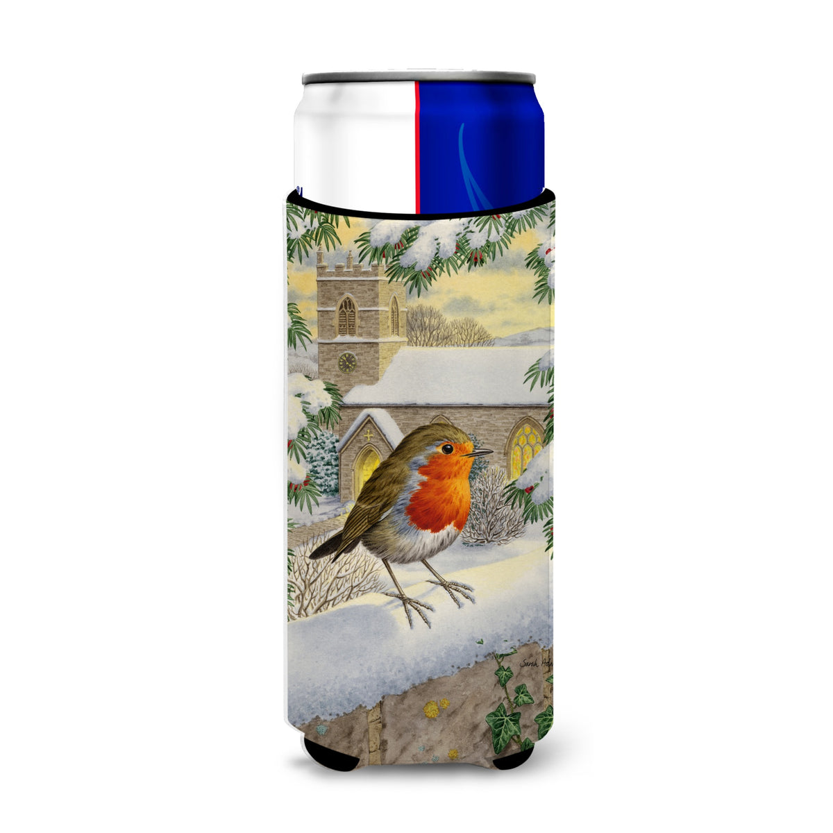 Caroline'S Treasures European Robin Waiting Michelob Ultra Koozies For Slim Cans, Multicolor