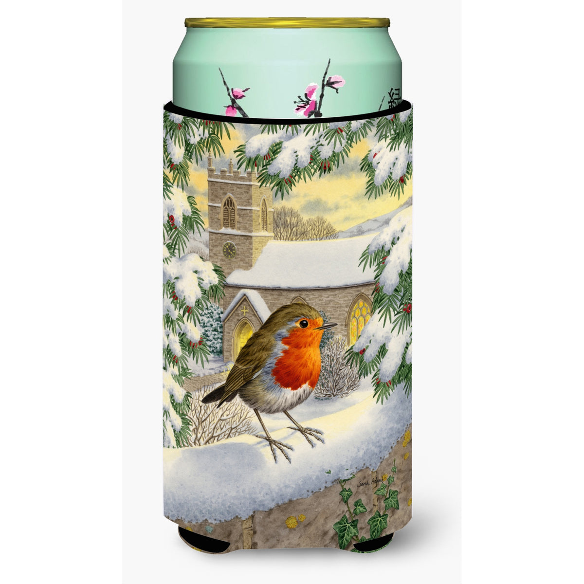 Caroline'S Treasures European Robin Waiting Tall Boy Koozie Hugger, Multicolor