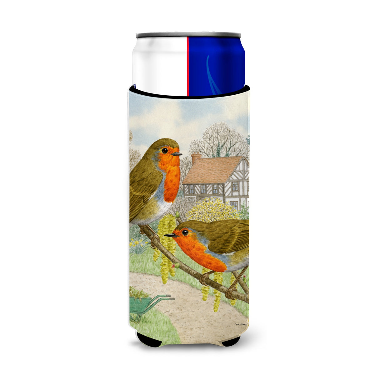 Caroline'S Treasures European Robins Michelob Ultra Koozies For Slim Cans, Multicolor