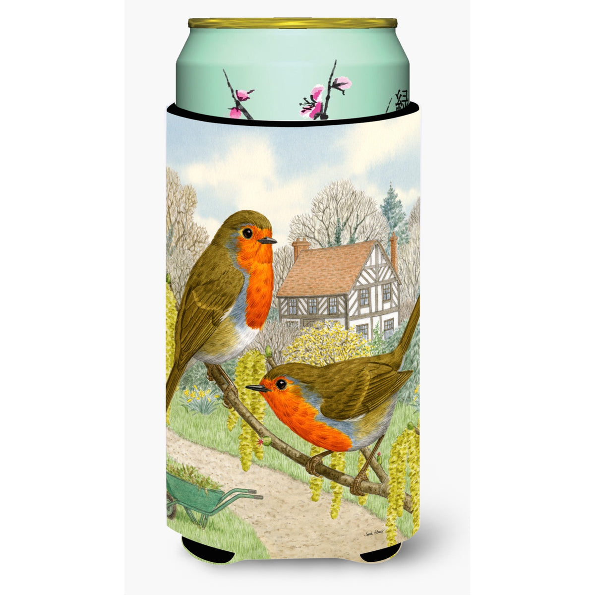 Caroline'S Treasures European Robins Tall Boy Koozie Hugger, Multicolor