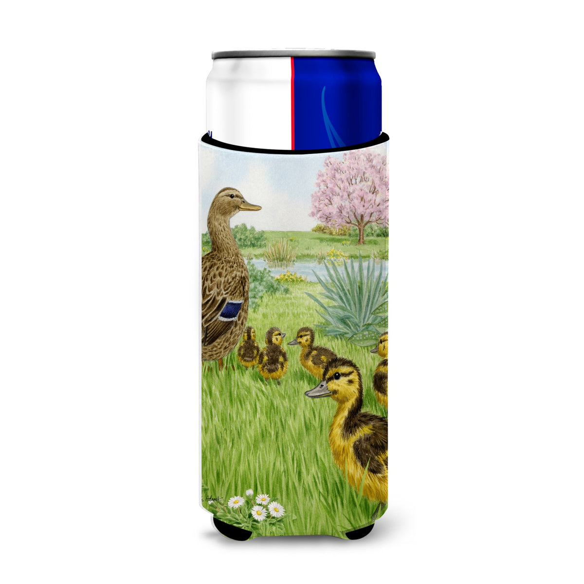 Caroline'S Treasures Asa2105Muk Female Mallard Duck And Ducklings Michelob Ultra Koozies For Slim Cans, Multicolor