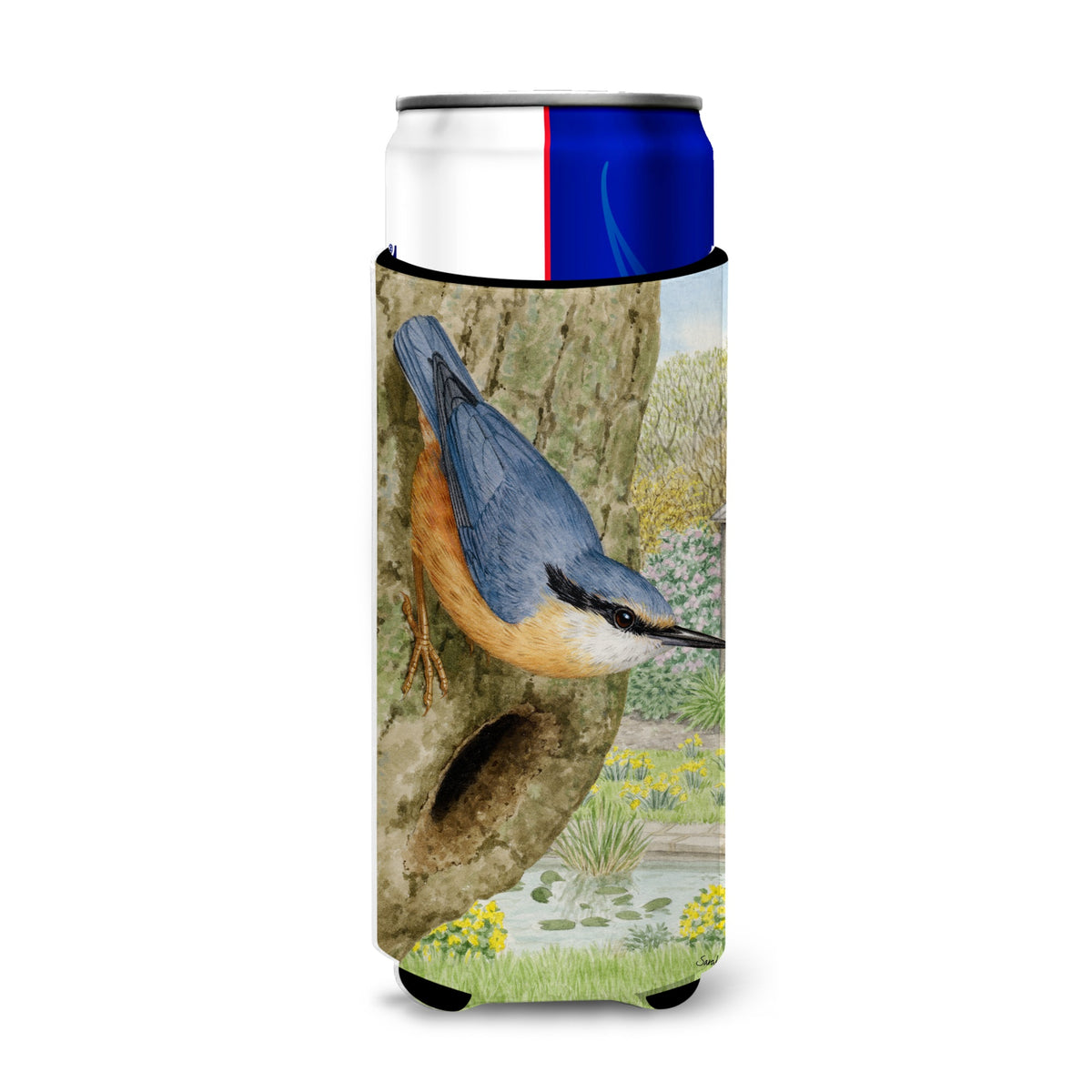 Caroline'S Treasures Red-Breasted Nuthatch Michelob Ultra Koozies For Slim Cans, Multicolor