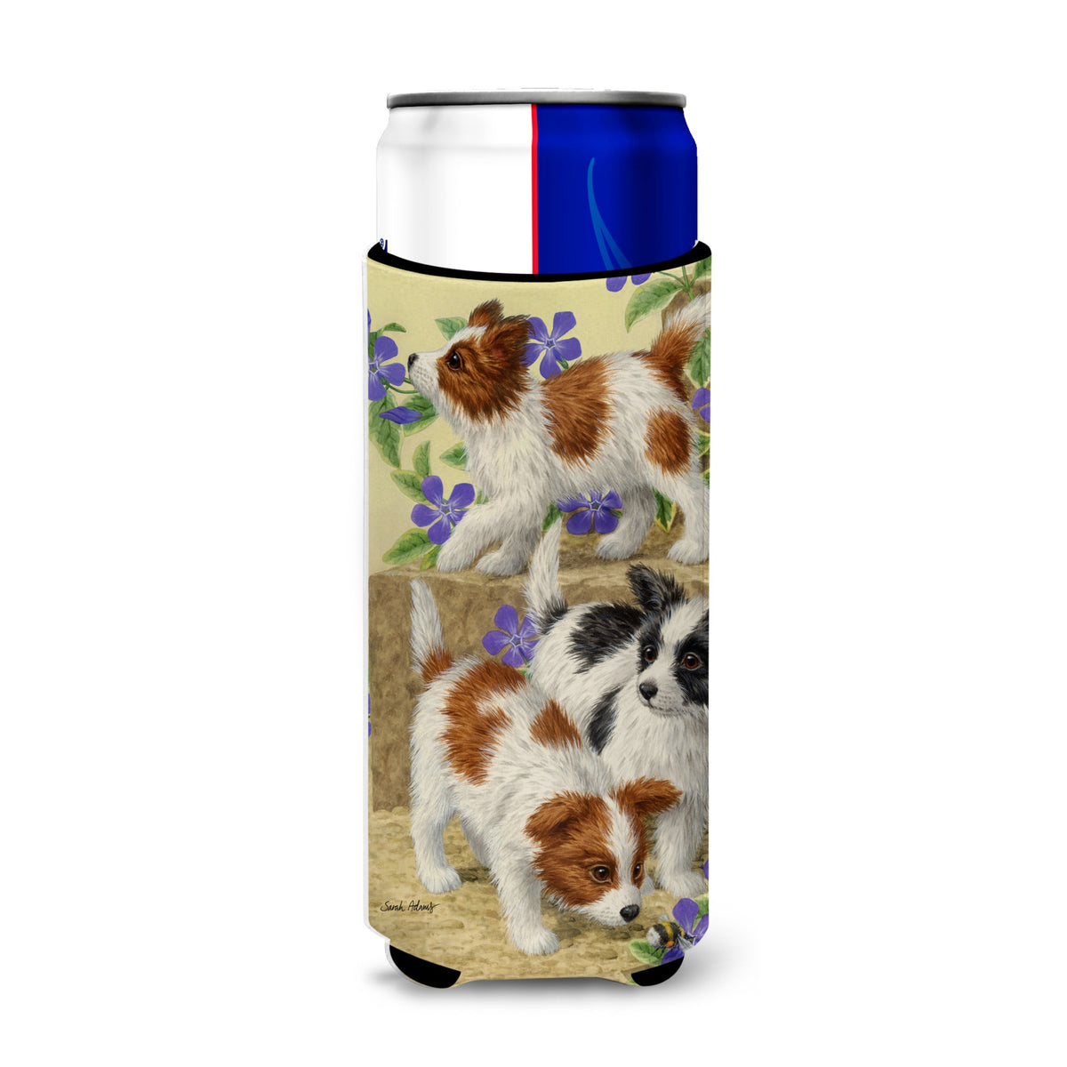 Caroline'S Treasures Papillon Pups Michelob Ultra Koozies For Slim Cans, Multicolor