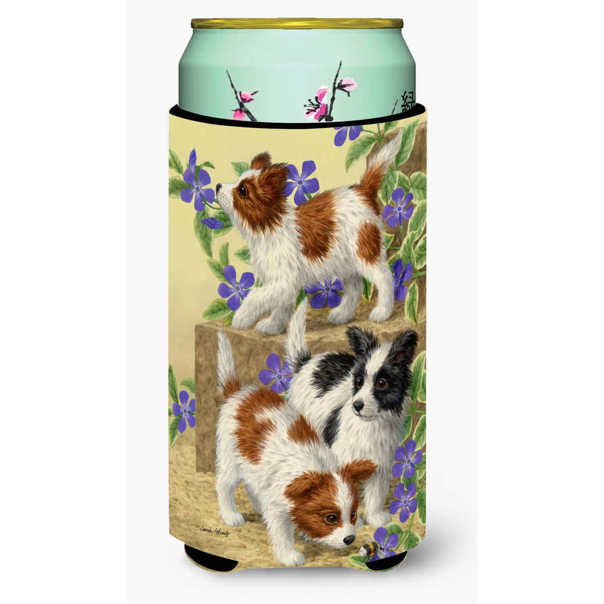 Caroline'S Treasures Papillon Pups Tall Boy Koozie Hugger, Multicolor