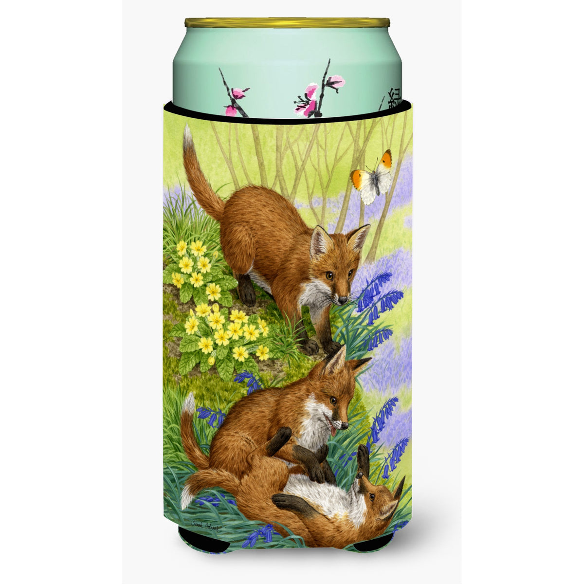 Caroline'S Treasures Asa2131Tbc Fox Cubs Tall Boy Koozie Hugger, Multicolor