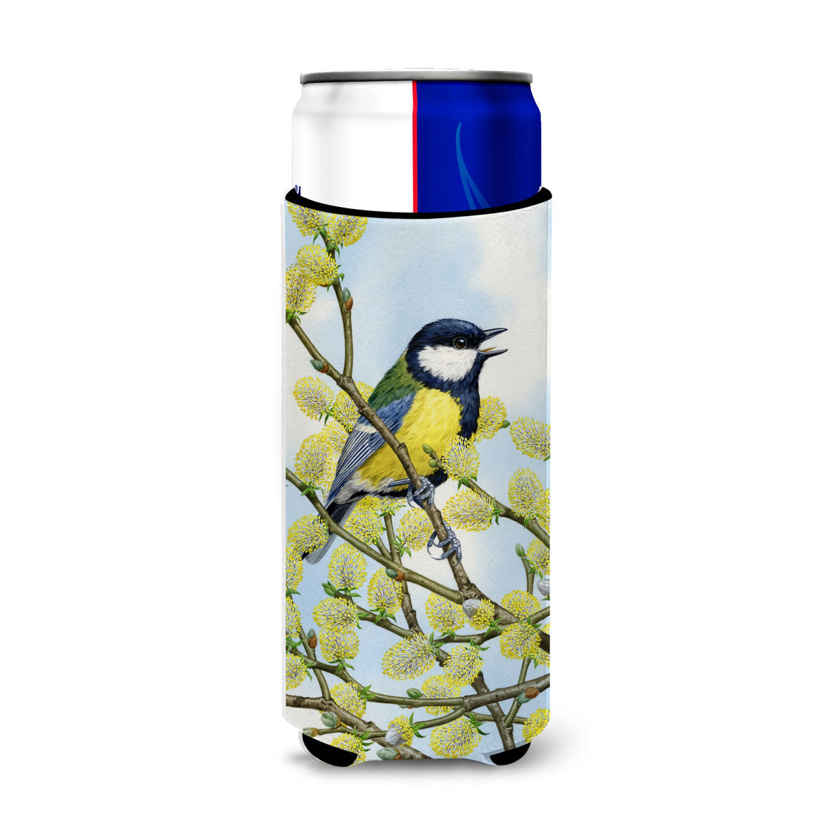 Caroline'S Treasures Eurasian Blue Tit On A Branch Michelob Ultra Koozies For Slim Cans, Multicolor