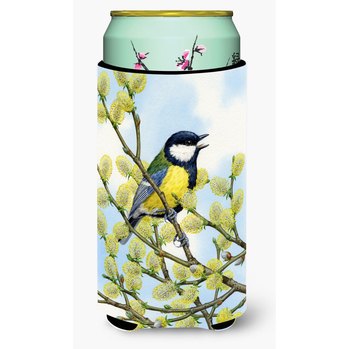 Caroline'S Treasures Eurasian Blue Tit On A Branch Tall Boy Koozie Hugger, Multicolor